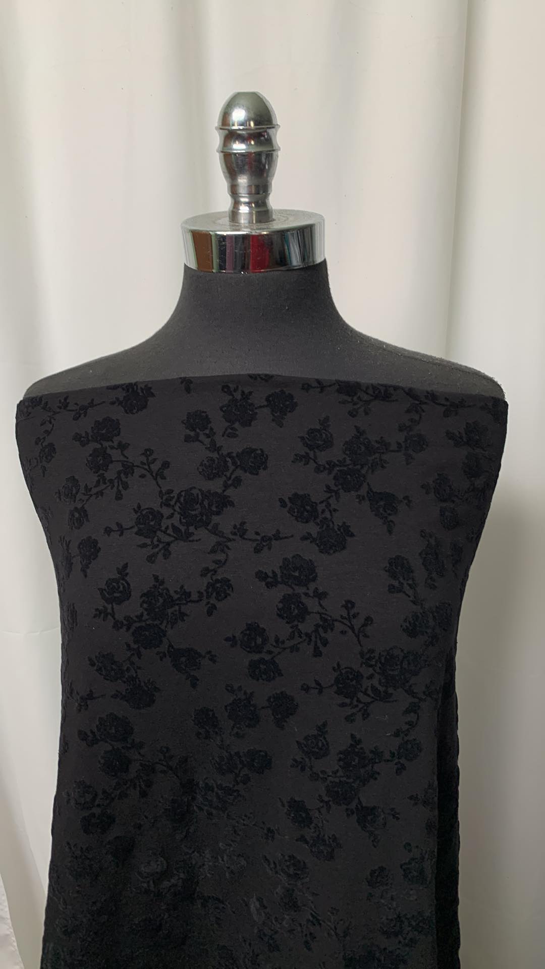 Black Flocked Floral - Cotton/Spandex - 2 Yard Cut
