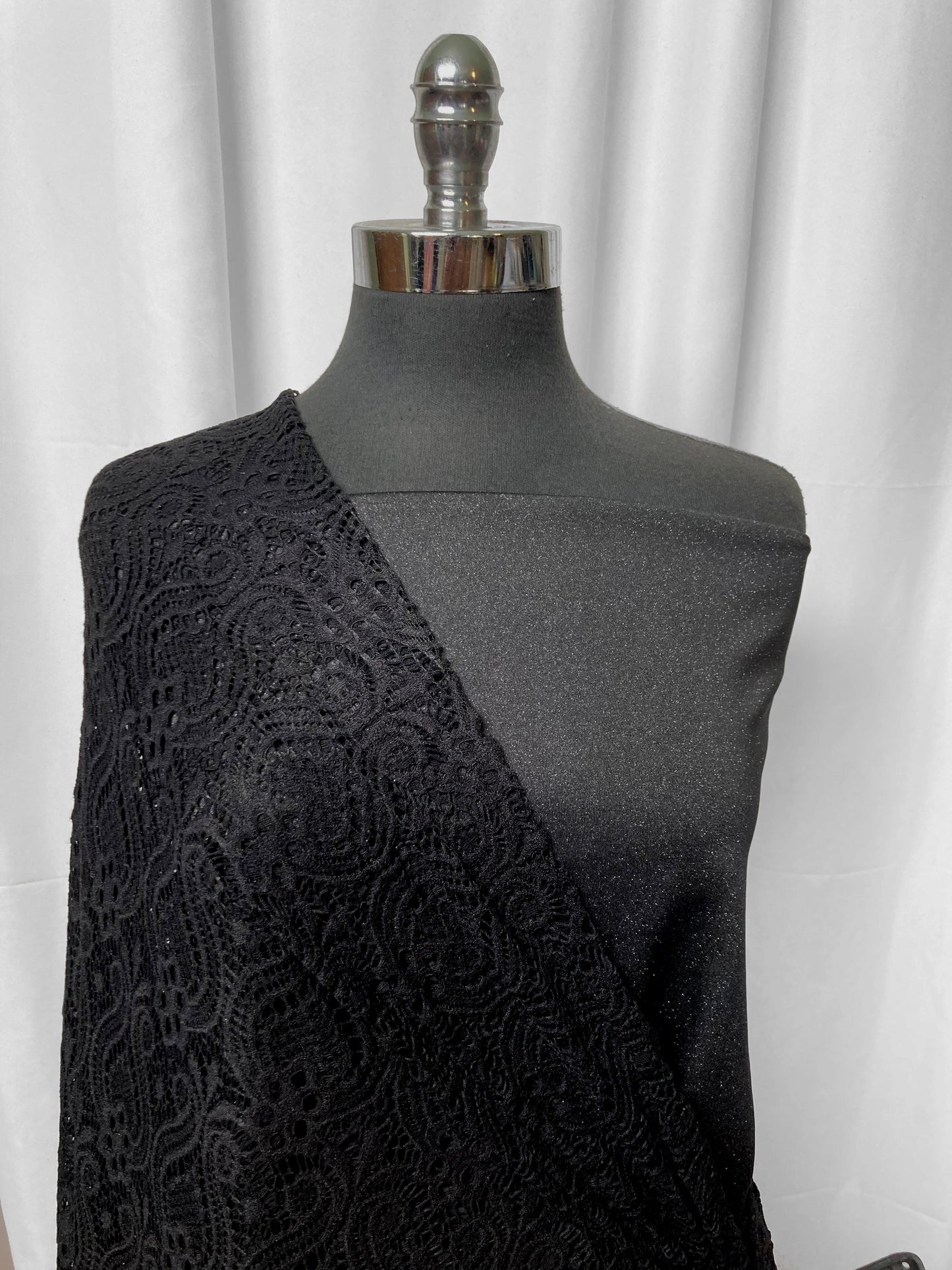 BLACK SHIMMER/LACE BUNDLE : 2YD Black/Silver Shimmer PF & 2YD Black Stretch Lace : A2544