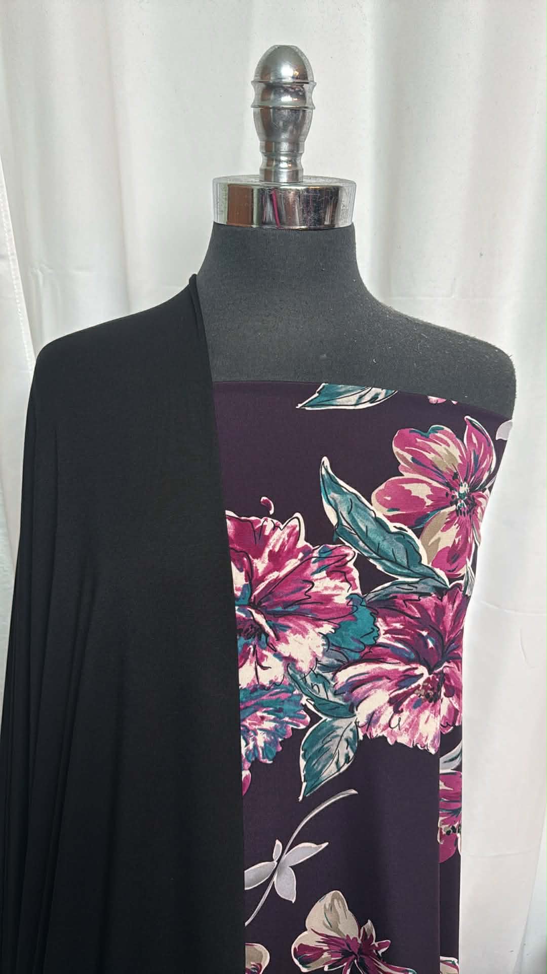 BLACK/EGGPLANT FLORAL BUNDLE : 3YD Eggplant Floral ITY & 2YD Black Modal/Spandex : A29573