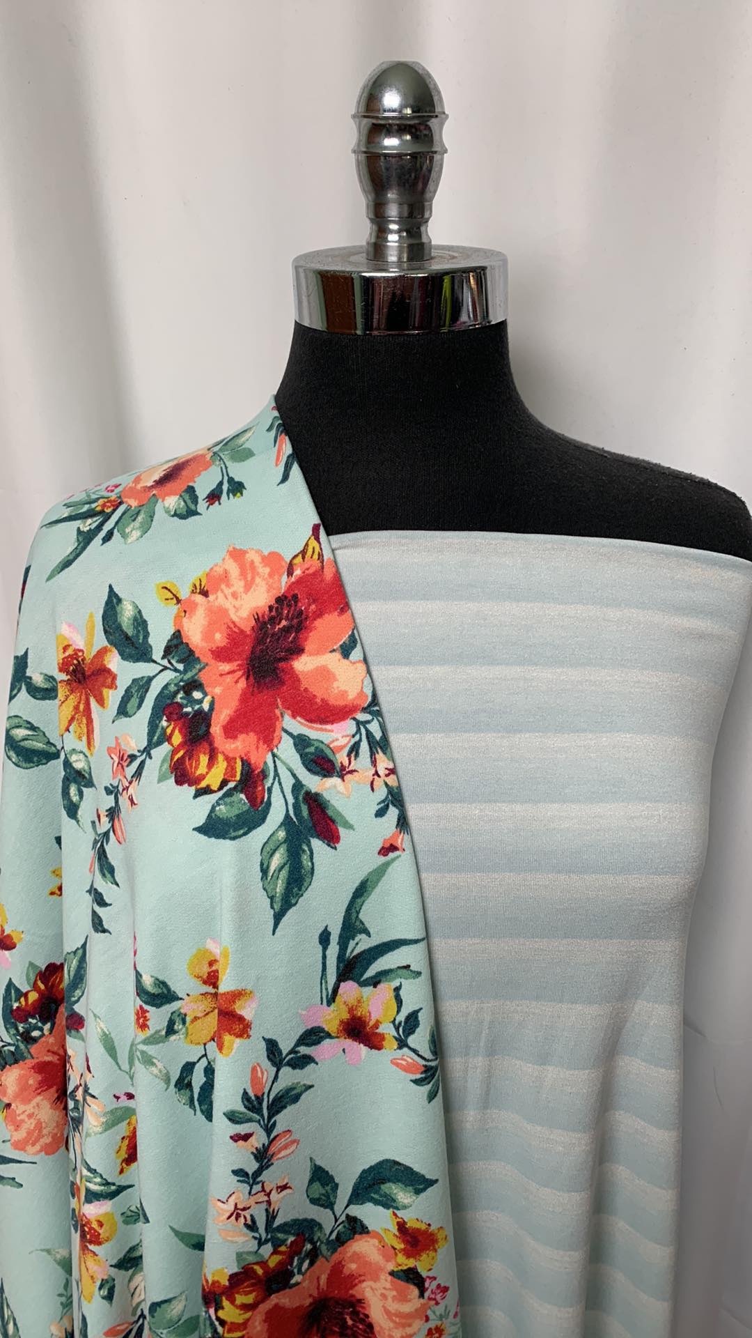 BLUE FLORAL STRIPE BUNDLE : 2YD Blue Stripe R/S & 2YD Blue Floral FT : A2062