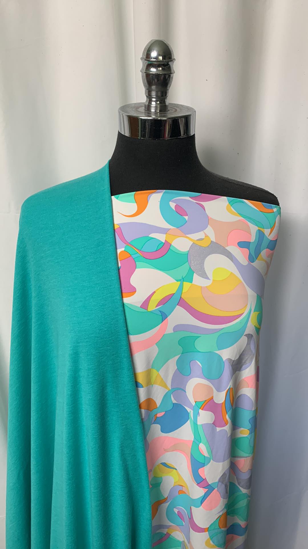 TEAL ABSTRACT BUNDLE : 1YD Abstract N/S w/Iridescent Shimmer Foil & 2YD 1x1 Combed Cotton Rib : A1178
