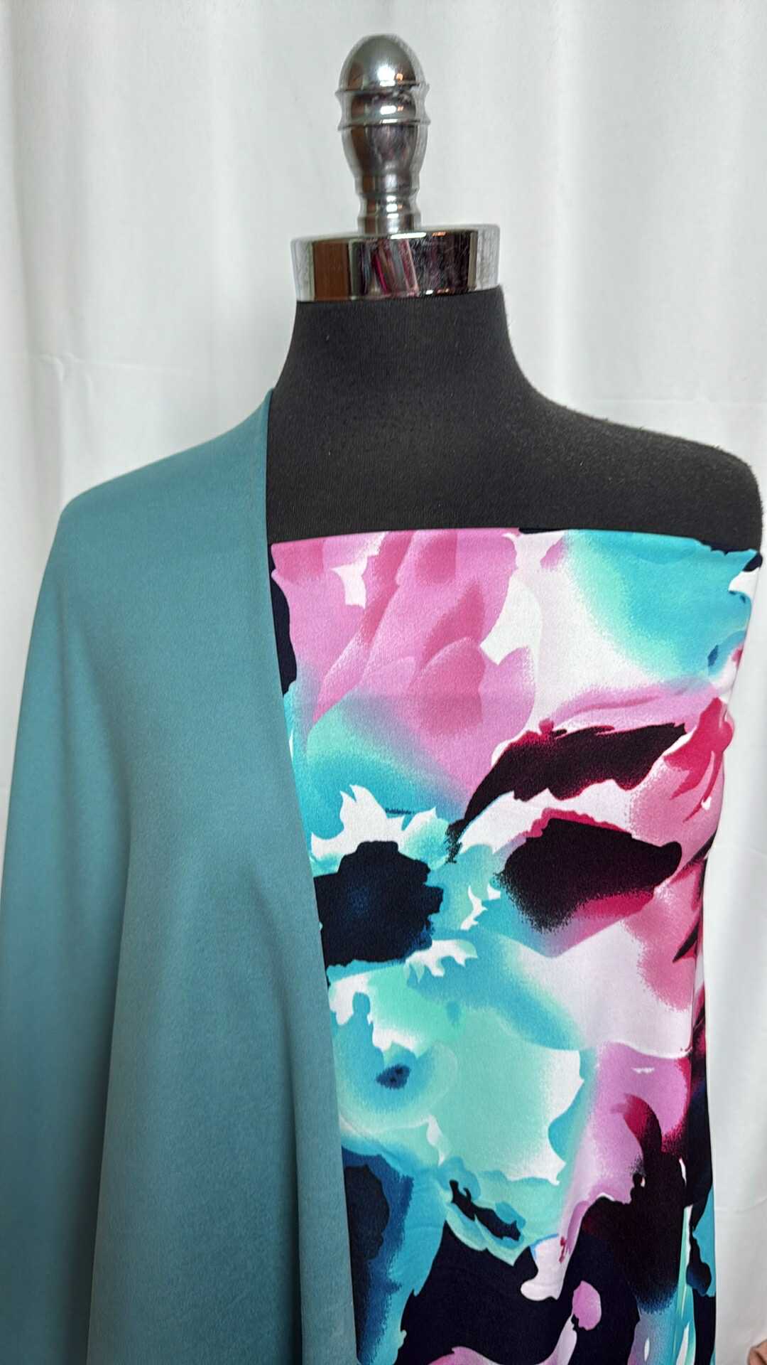 FLORAL/DUSTY AQUA PEACHED BUNDLE : 34" Cut of Floral ITY & 1+YD Dusty Aqua Peached PF : A28955