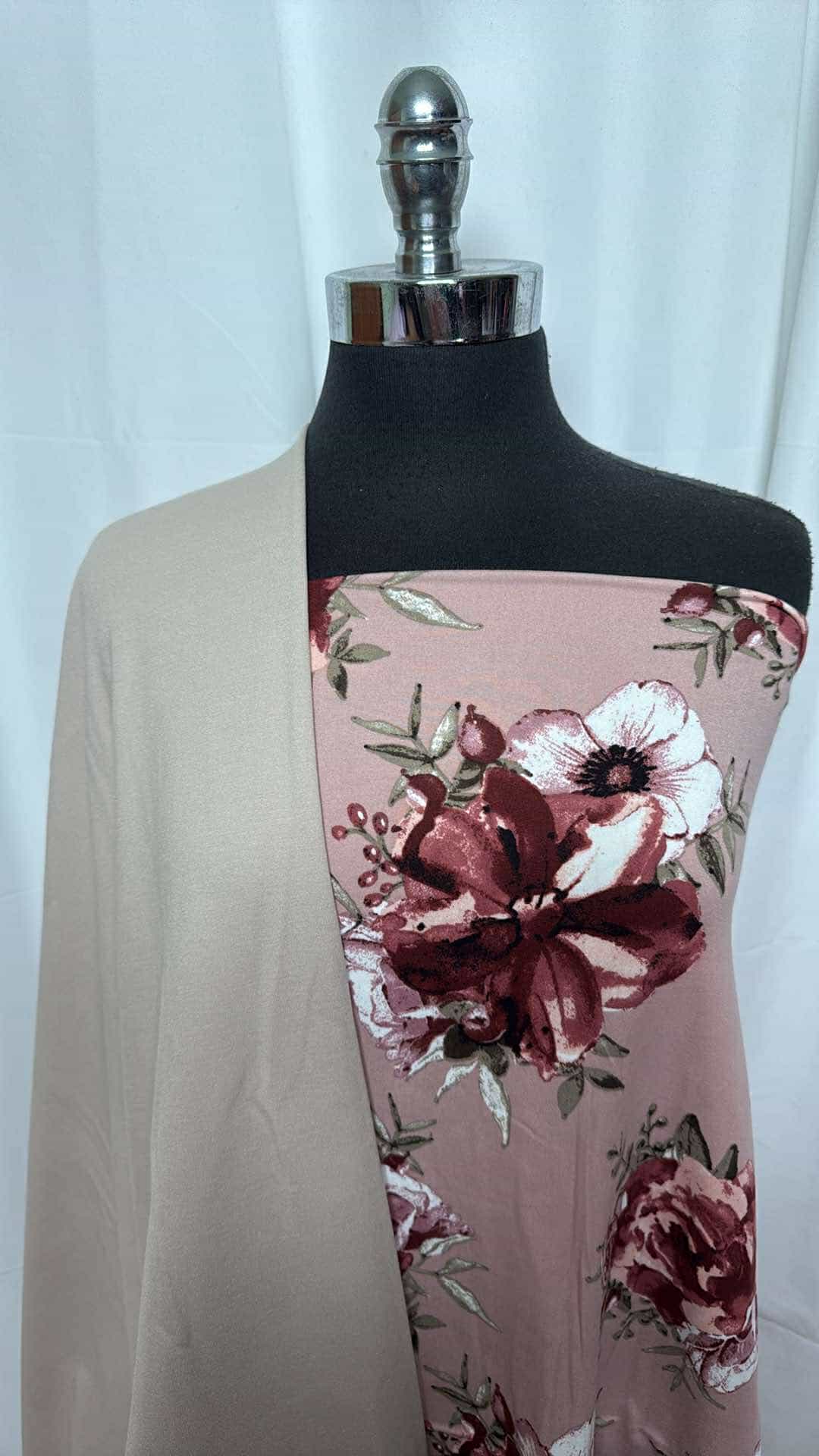 NYLON PONTE/BLUSH FLORAL BUNDLE : 2YD Solid Nylon Ponte & 2YD Blush Floral DBP : A26998
