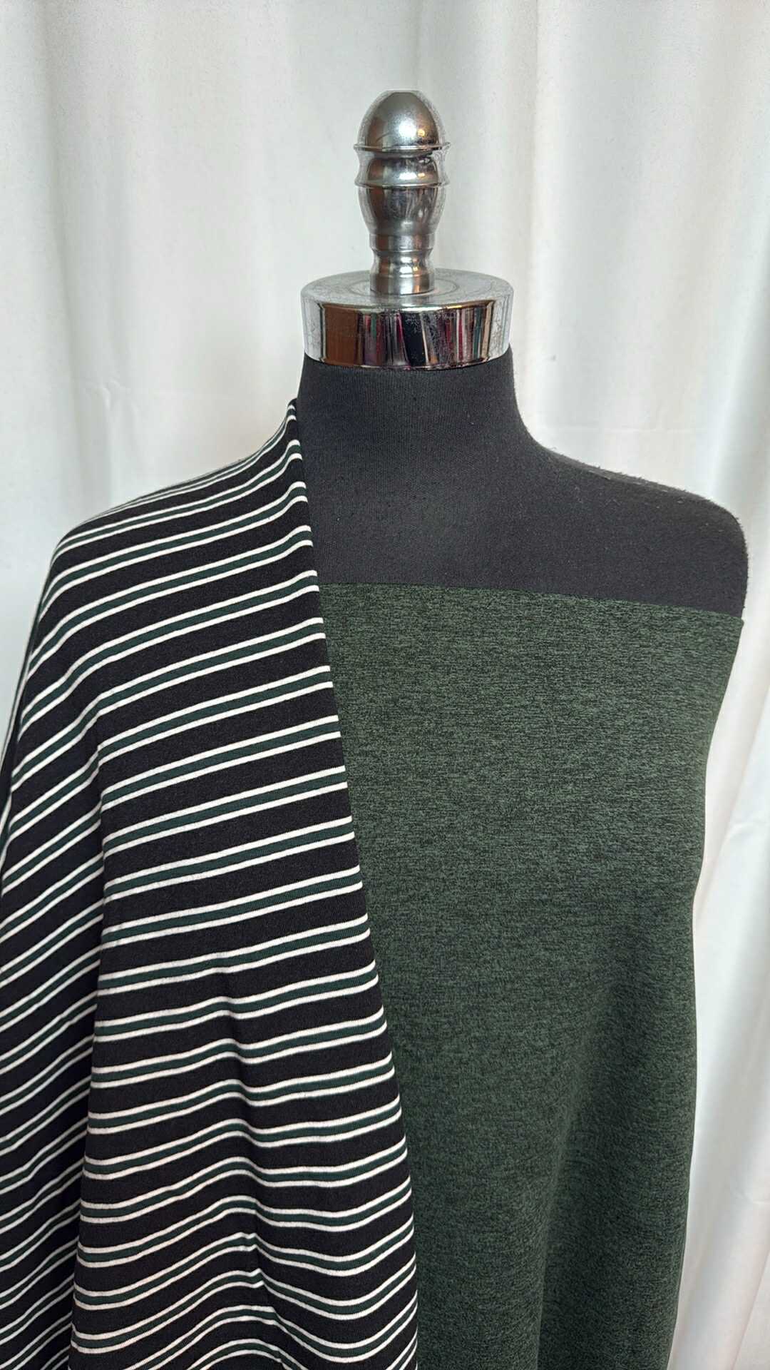 GREEN-BLACK/BLACK STRIPE BUNDLE : 2YD Black Stripe Brushed C/S FT & 2YD Green/Black Peached PF : A28570