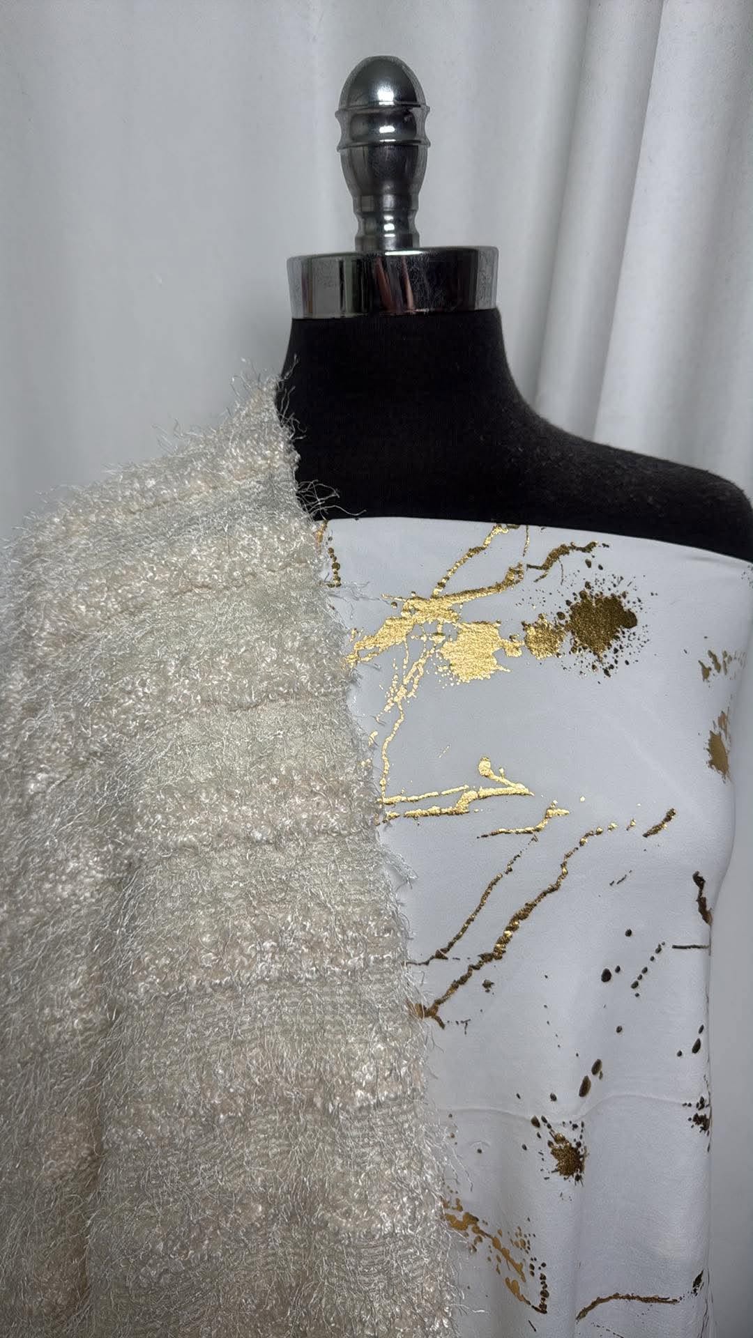 HAIRY/WHITE-GOLD BUNDLE : 1YD White w/Gold Foil DBP & 2YD Hairy SK : A30814