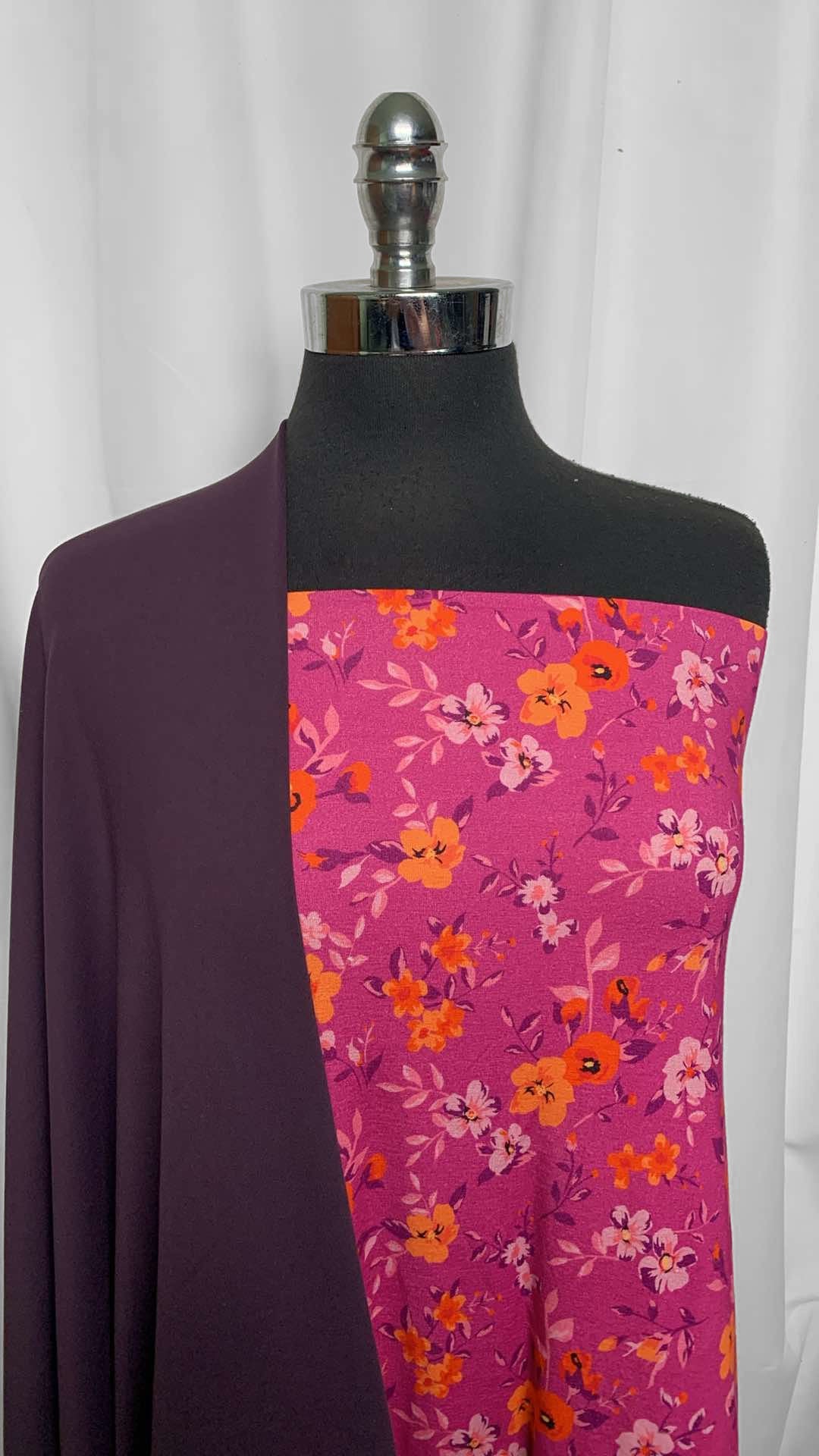 EGGPLANT/FLORAL BUNDLE : 2YD Floral Supima/Modal & 1YD Eggplant Mid-Weight PF : A25881