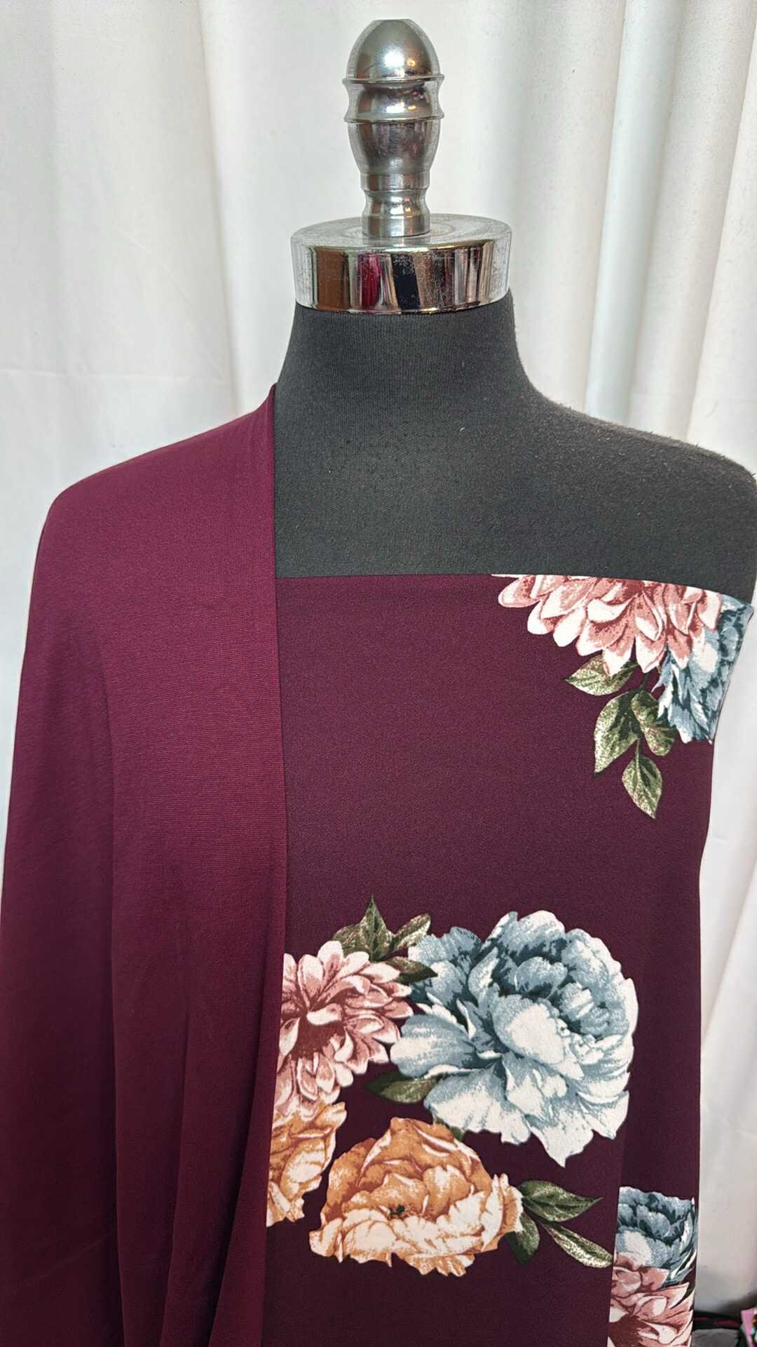 WINE FLORAL BUNDLE : 2YD Wine Floral Crepe Scuba & 3YD Wine Nylon Ponte : A27714