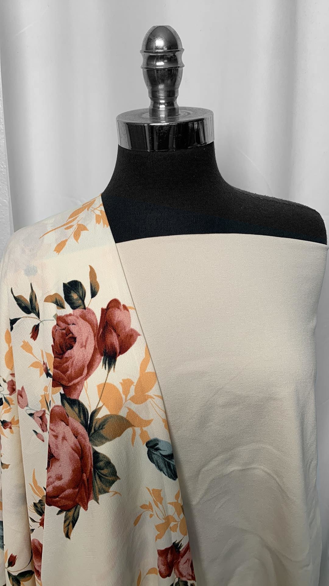 BONE/FLORAL BUNDLE : 2YD Bone Nylon Ponte & 2YD Floral Poly Woven : A2528