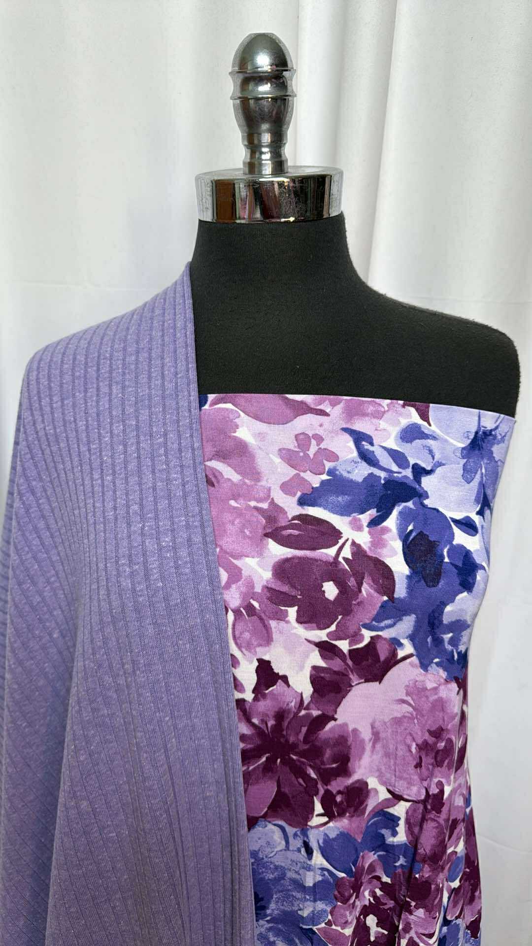 LAVENDER/FLORAL BUNDLE : 2YD Floral Modal & 2YD Lavender Cotton-Blend Rib Sweater : A27412