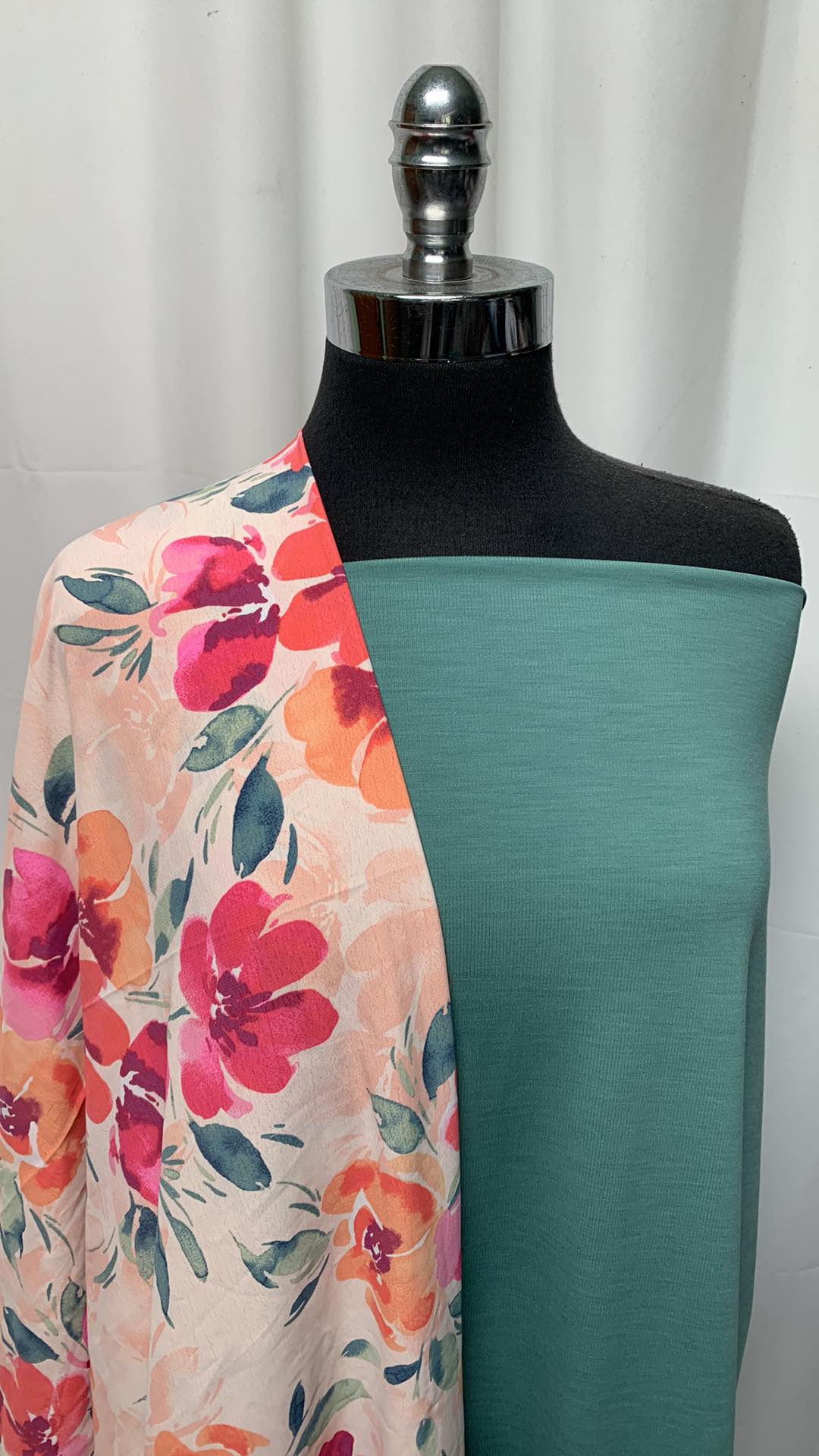 TEAL/FLORAL WOVEN BUNDLE : 2YD Teal Rib Peached PF & 2YD Floral Poly Woven : A25273