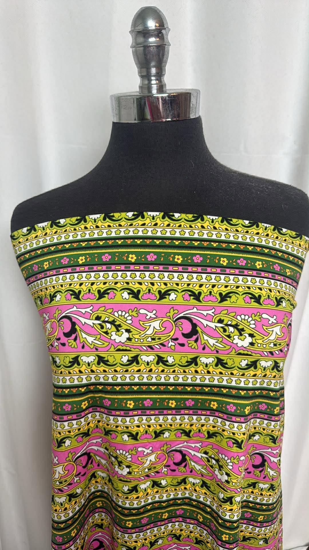 Pink/Green Paisley Stripe - Designer Nylon/Spandex Swim - 2 Yard Cut