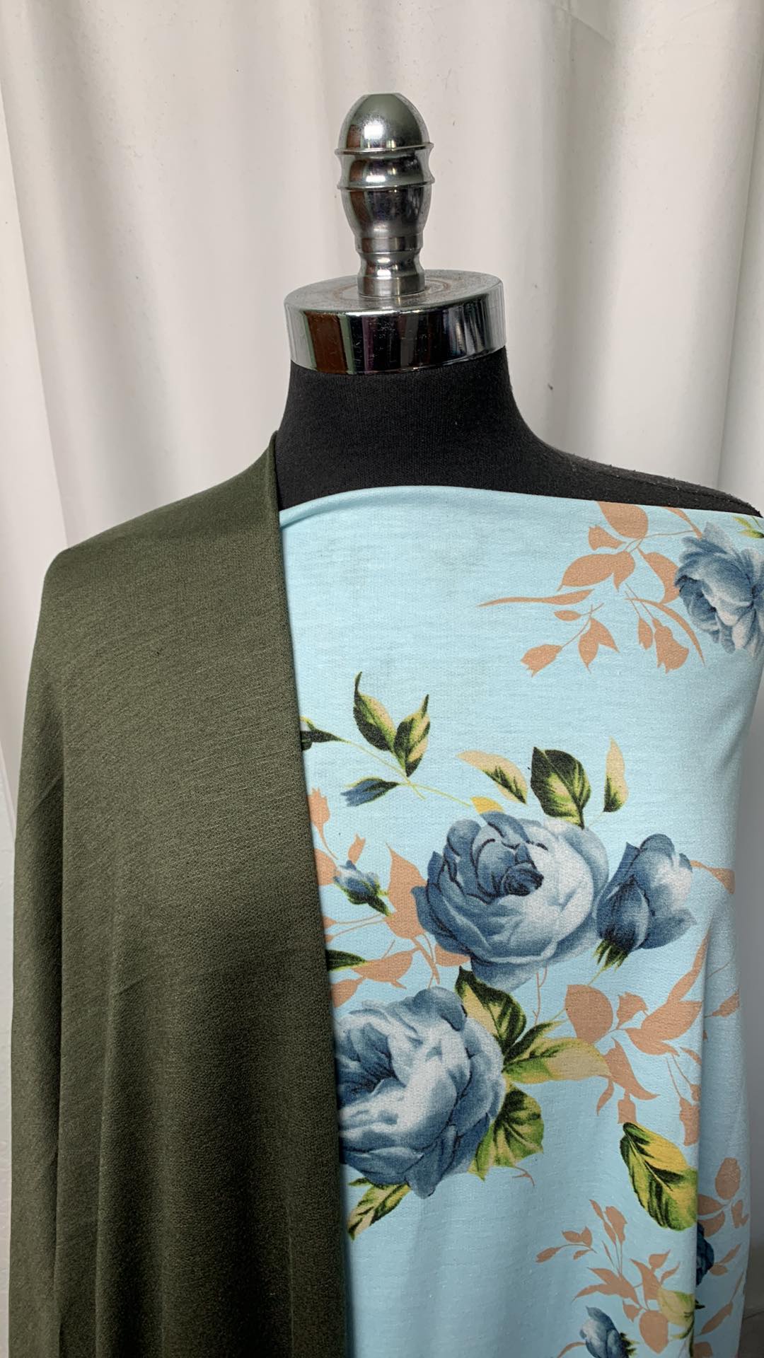OLIVE/LIGHT BLUE FLORAL BUNDLE : 2YD Light Blue Floral PRS FT & 2YD Olive 2-Faced FT : A1708