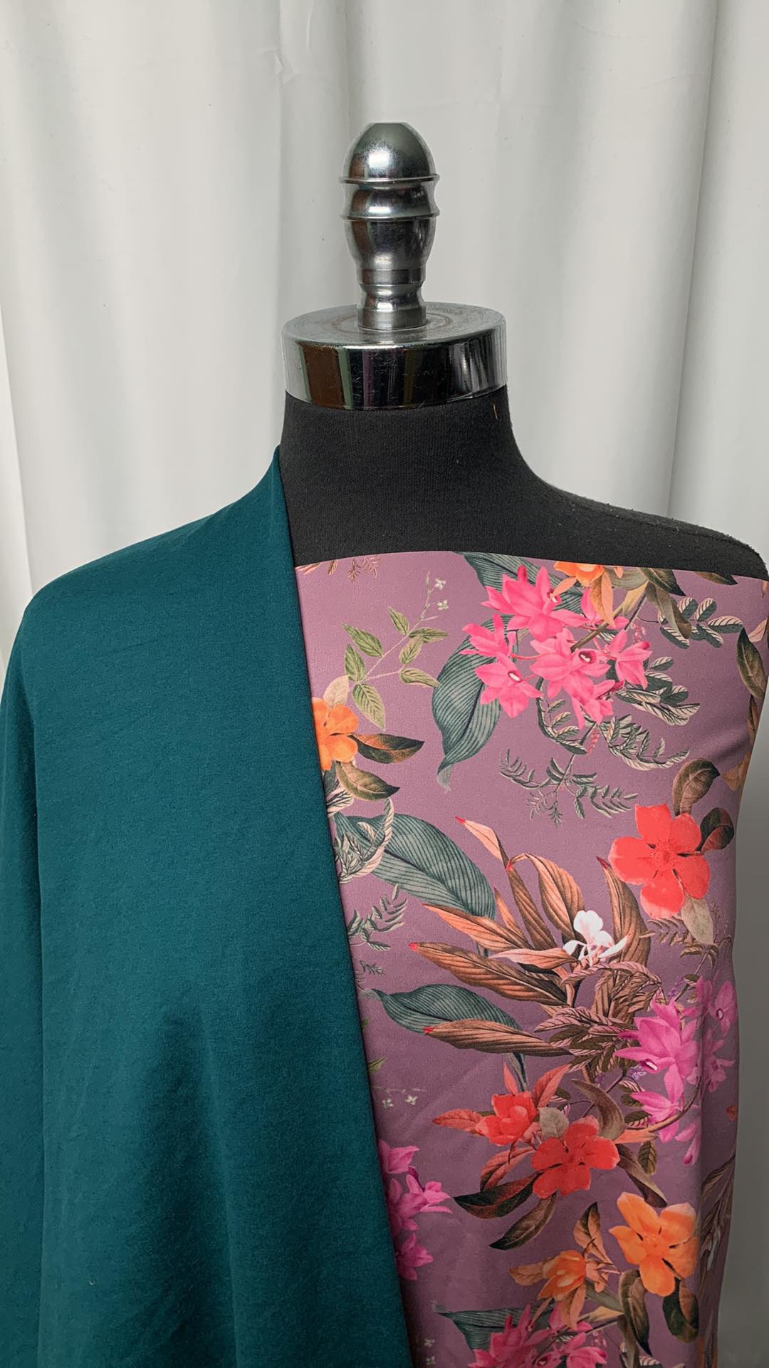 TEAL GREEN/FLORAL BUNDLE : 29" Floral Peached PF & 1YD Teal Green Peached PF : A1756
