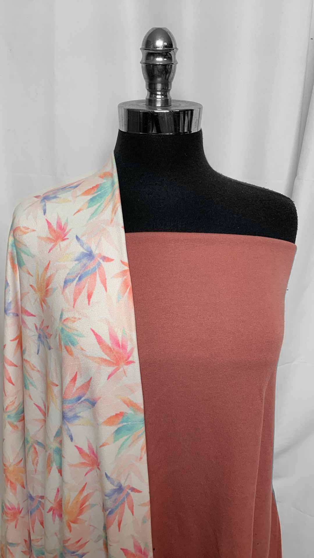 IVORY/TIE DYE LEAVES BUNDLE : 1YD Solid Loop Terry (72" Wide) & 2YD Ivory/Tie Dye Leaves Oakley SK : A25997