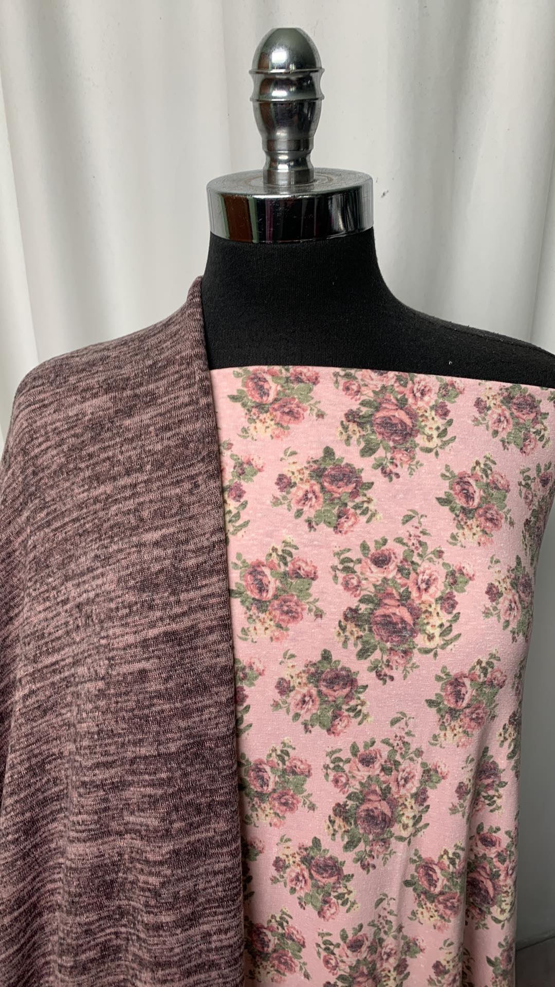 MAUVE FLORAL BUNDLE : 2YD Pink Floral Triplend & 2YD Mauve Brushed Hacci SK : A1636