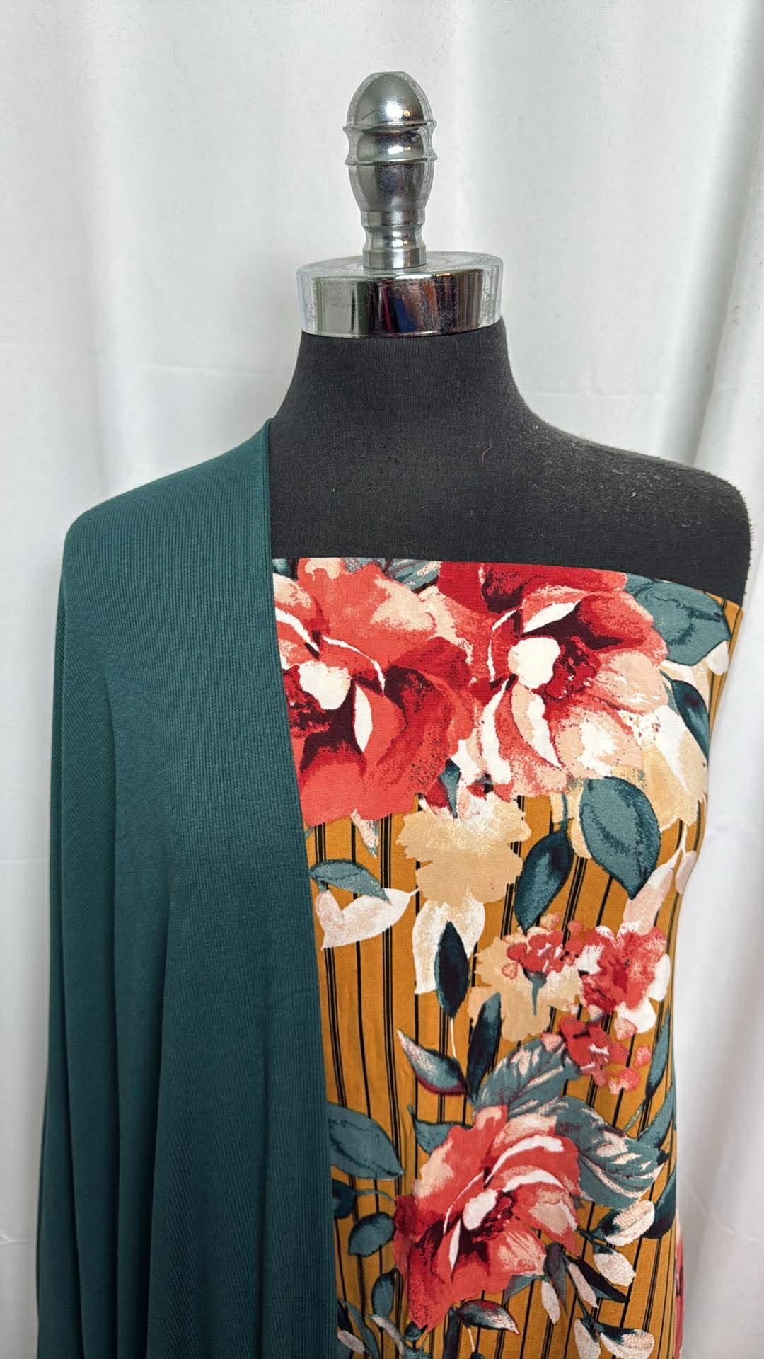 DARK TEAL/FLORAL STRIPE BUNDLE : 2YD Stripe Floral DBP & 2YD Dark Teal C/P Rib : A30280