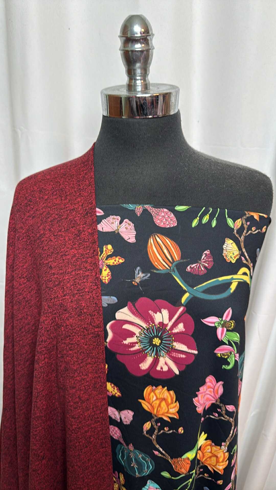 RED/BLACK FLORAL BUNDLE : 1+YD Floral Yoga PF (Flaw) & 2YD Mid-Weight PF : A28280