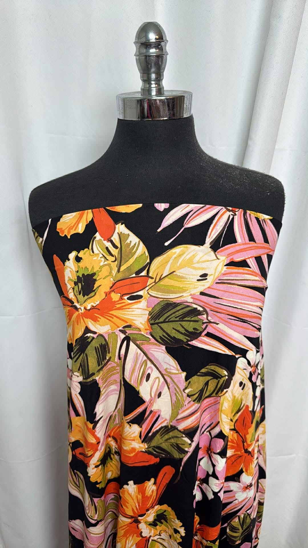 Floral on Black - Nylon/Spandex Swim- 2 Yard Cut