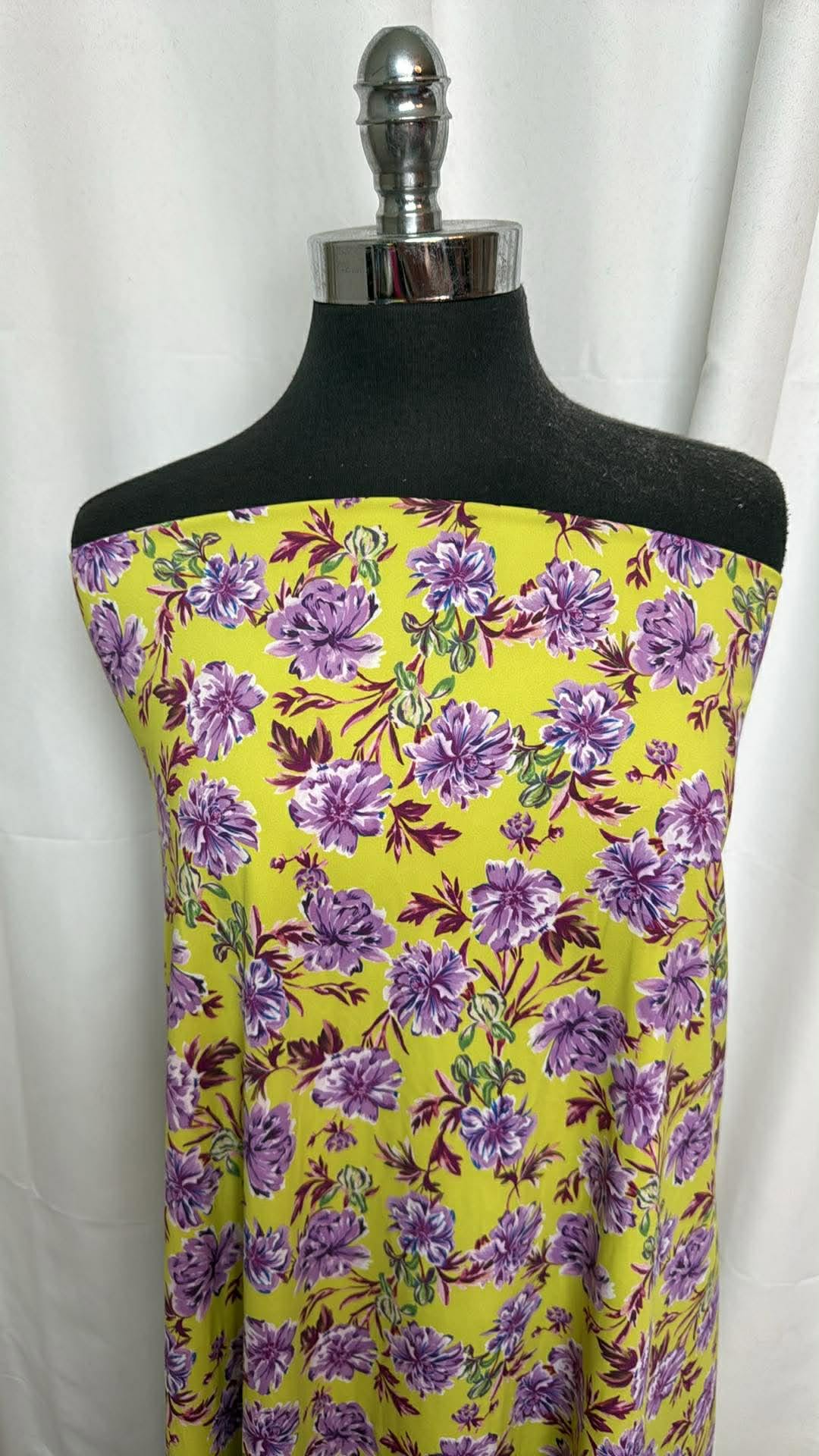Purple Floral on Yellow - Nylon/Spandex Swim- 2 Yard Cut