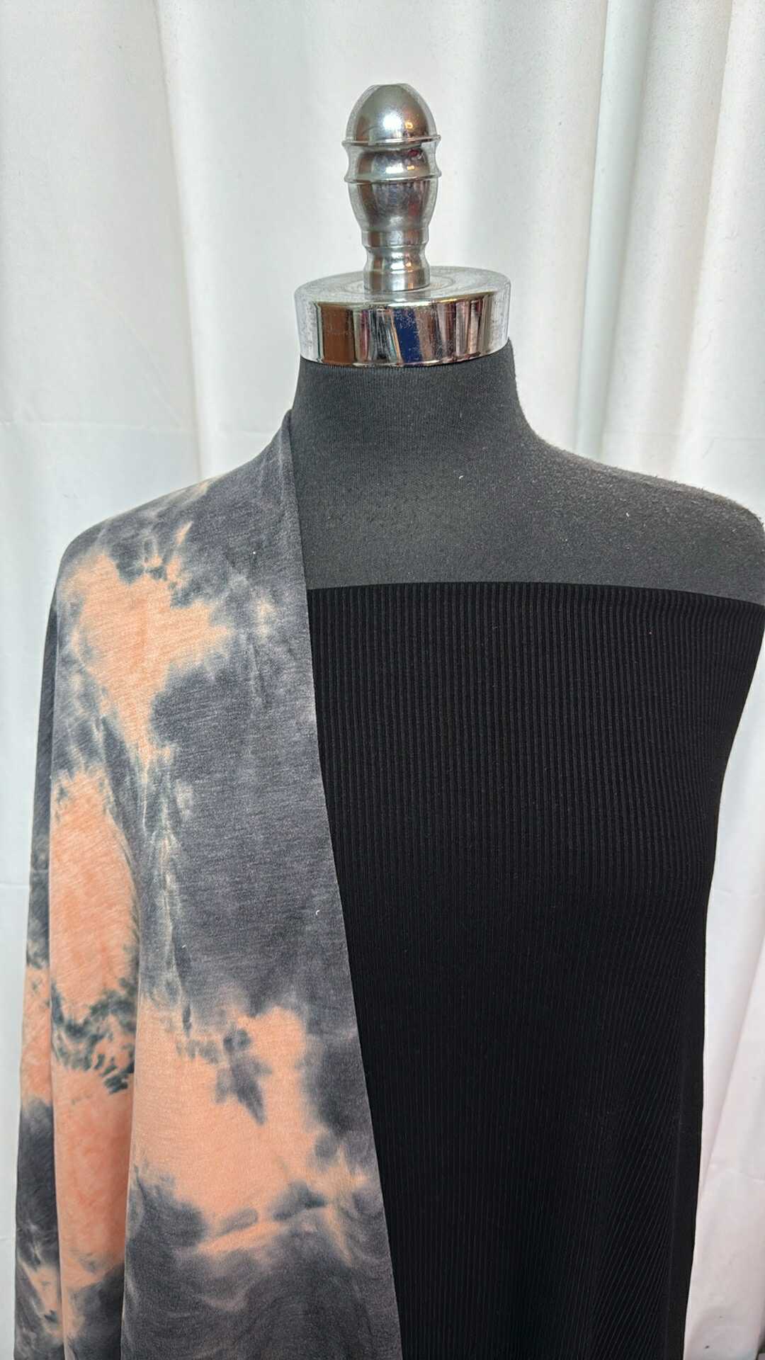BLACK/ORANGE-GREY TIE DYE BUNDLE : 2YD Black Heavy C/S Rib & 2YD Orange/Grey Tie Dye Brushed FT : A27748