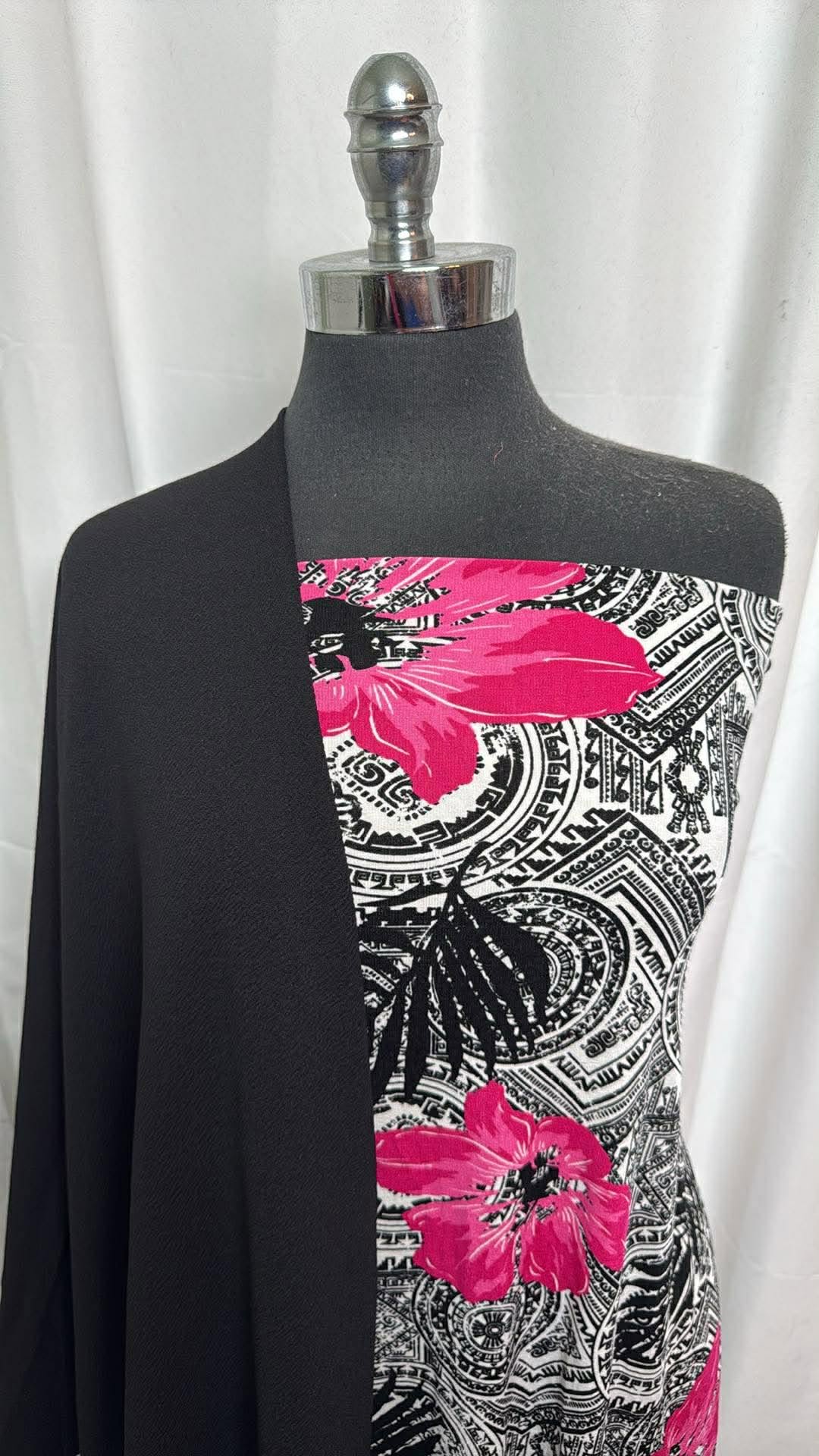 BLACK/GEO FLORAL BUNDLE : 1YD Geo/Floral Slinky & 1.5YD Black Liverpool : A30308