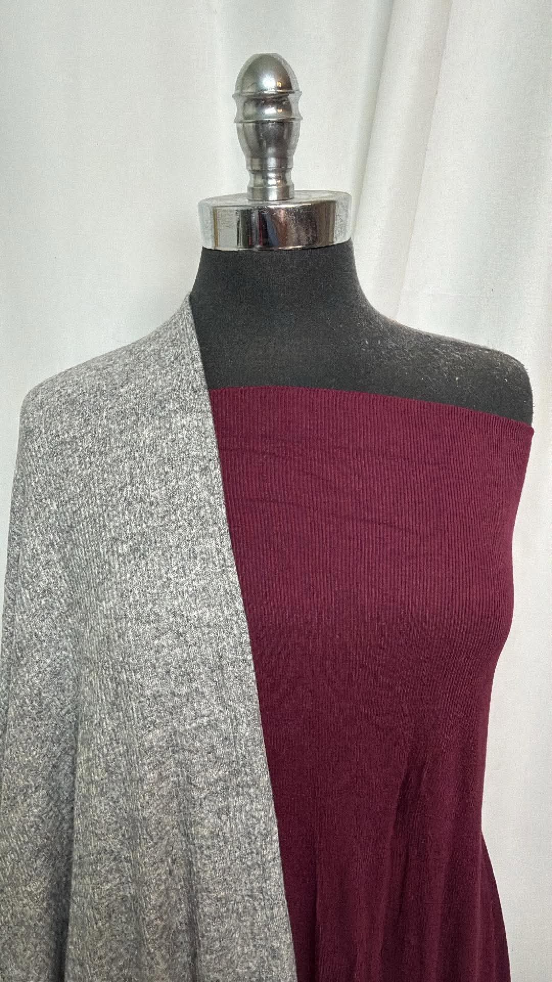 HEATHER GREY/BURGUNDY BUNDLE : 2YD Heather Grey Brushed Hacci Rib & 2YD Burgundy R/S Rib : A30753