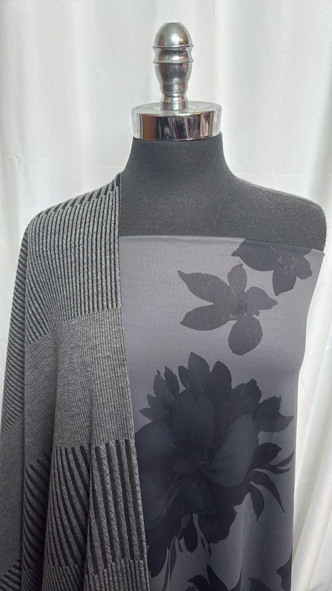 CHARCOAL/GREY FLORAL BUNDLE : 3YD Grey Floral DK PF & 3YD Charcoal Flatback Rib : A28412