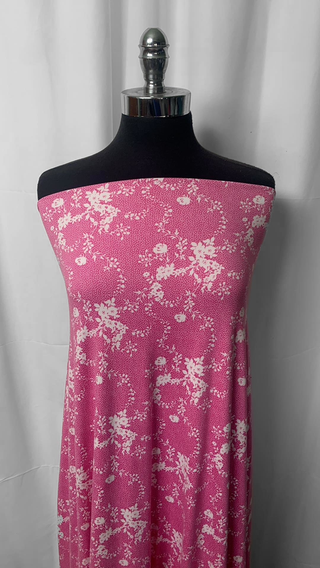 Pink Floral - Double Brushed Poly Spandex - 2 Yard Cut