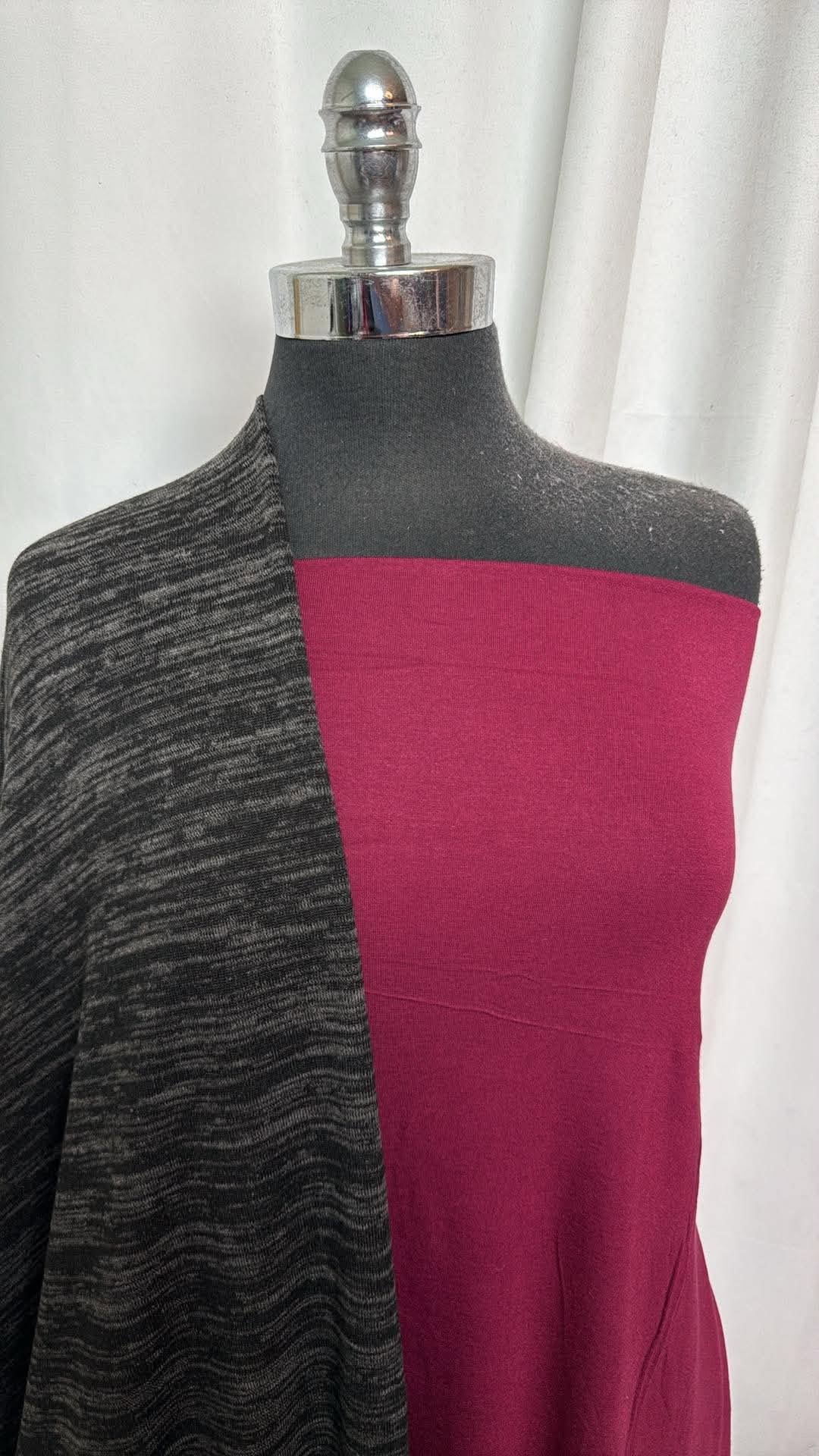 HEATHERED BLACK/BURGUNDY BUNDLE : 2YD Heathered Black Brushed Hacci SK (Read Descr.) & 2YD Burgundy R/S : A30754