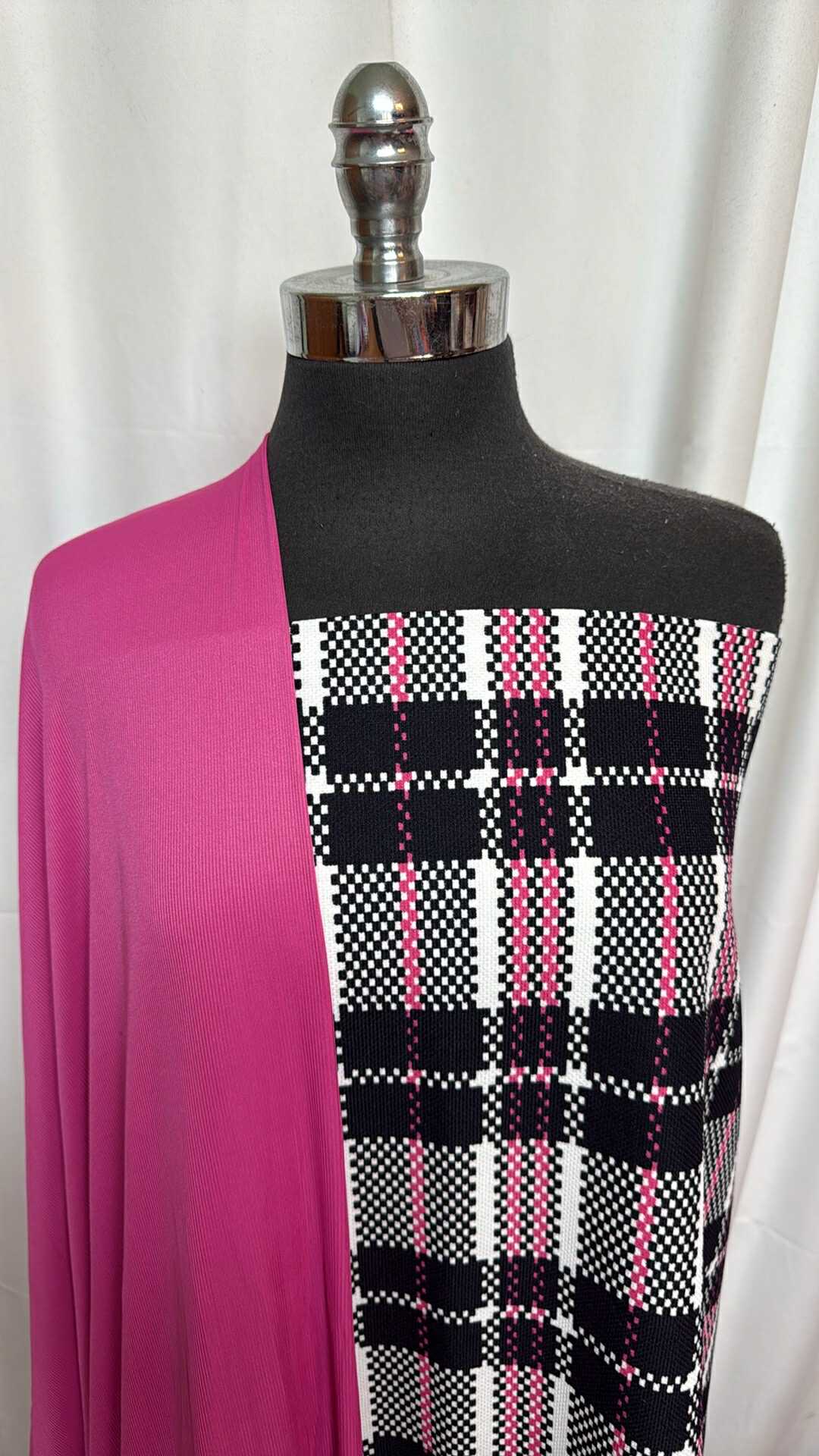 PINK/BLACK PLAID BUNDLE : 2YD Pink/Black Plaid P/S DK & 2YD Fuchsia P/S Rib : A27840