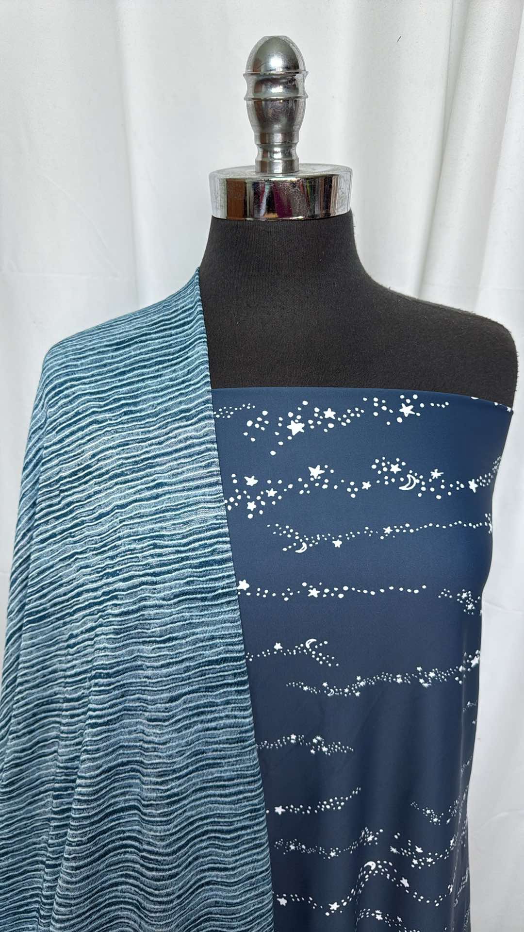 BLUE LINES/CELESTIAL TRAILS BUNDLE : 1.5YD Navy Celestial Trails Yoga PF & 2YD Blue Lines Light-Weight SK : A27294