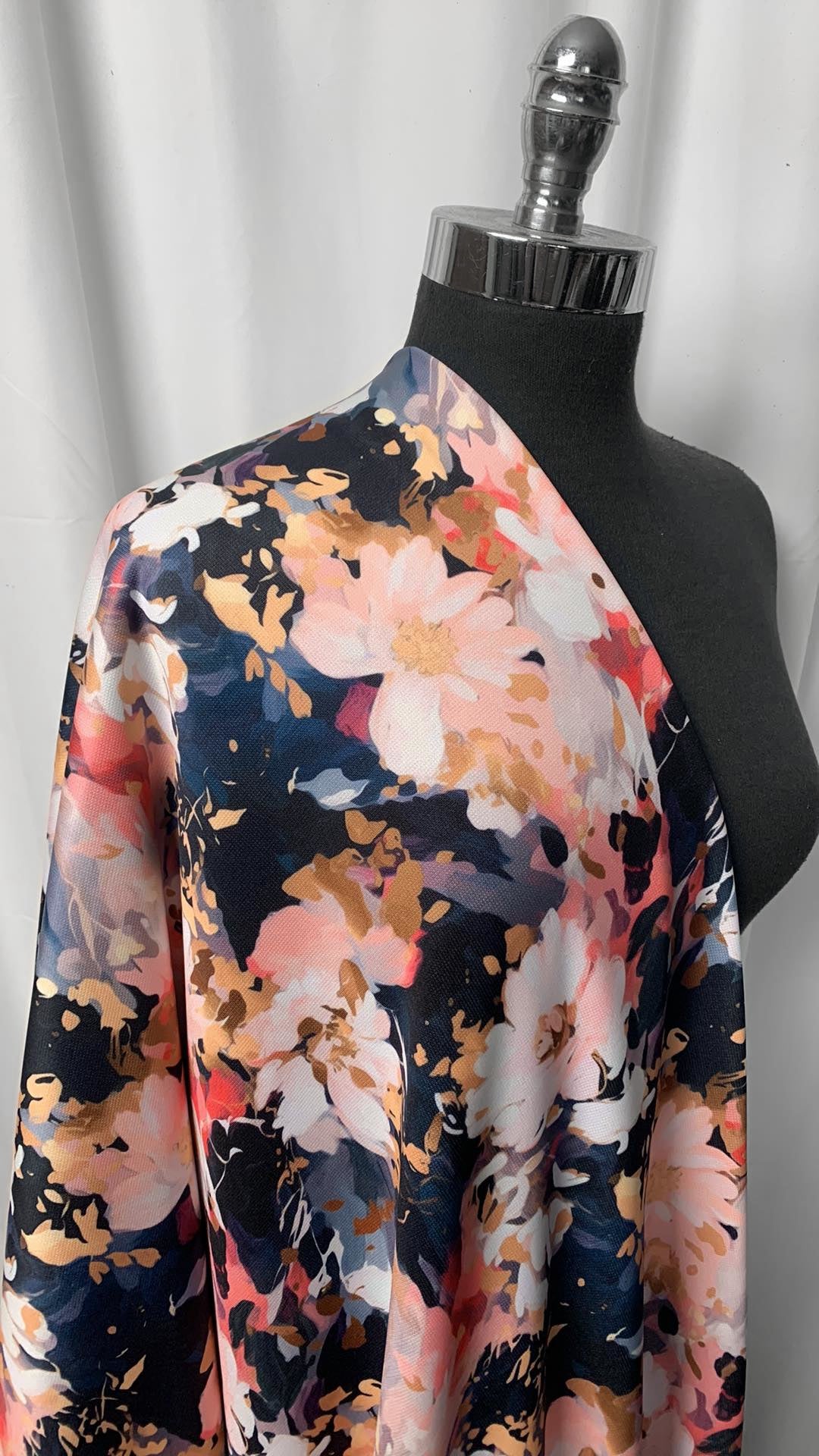 Black/Blush Floral - Sport Fleece - 4 Yard Cut