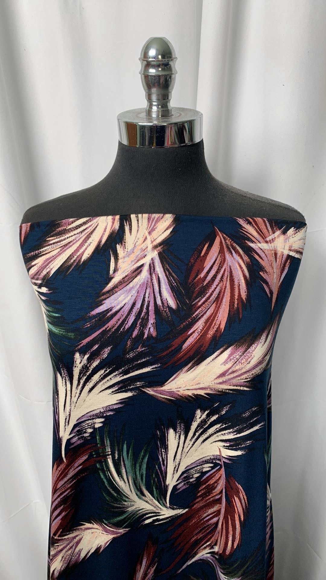 Feathers on Navy - Heavy Rayon Spandex - 2 Yard Cut