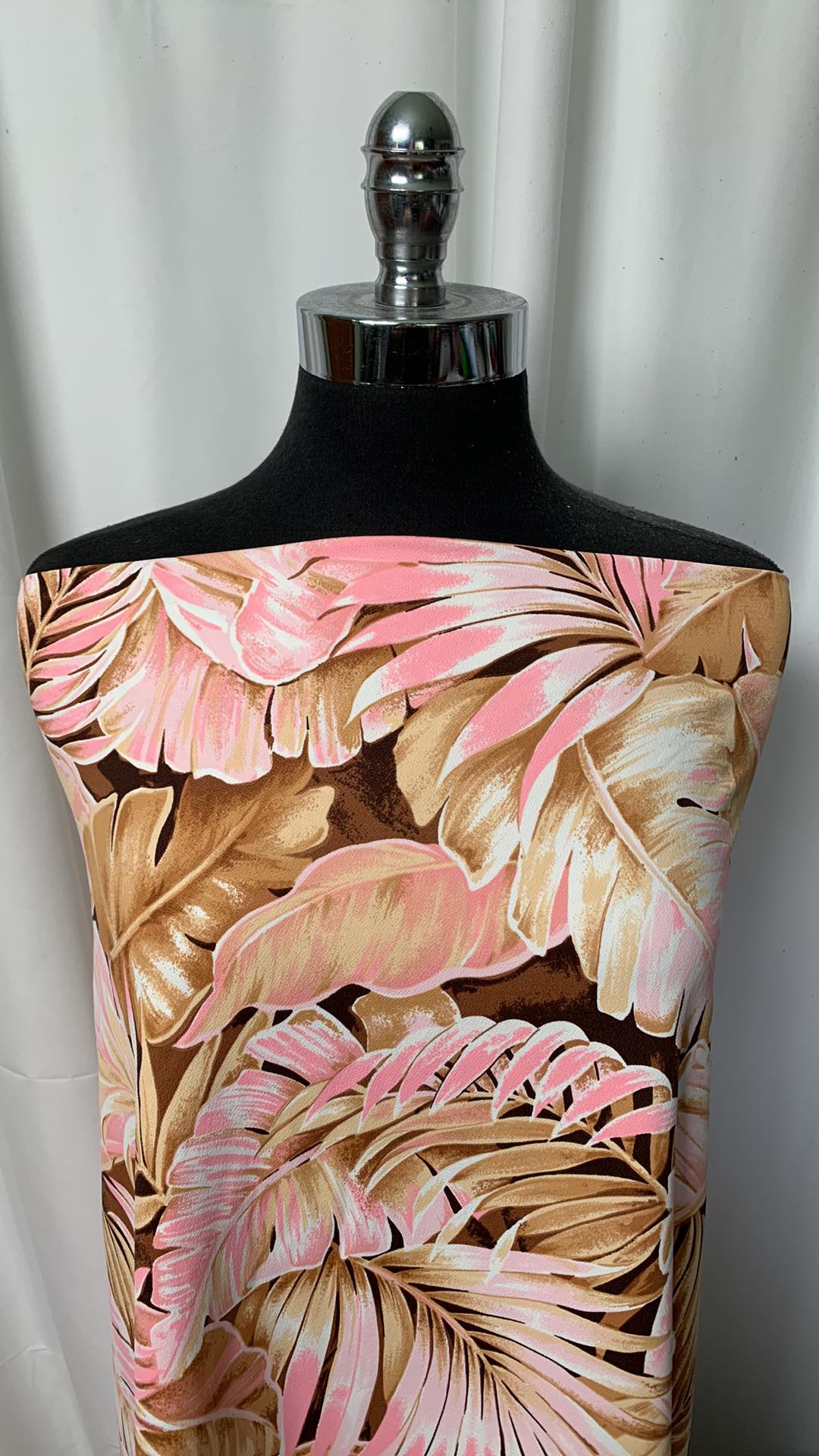 Pink/Gold Leaves - Nylon Spandex - 2 Yard Cut