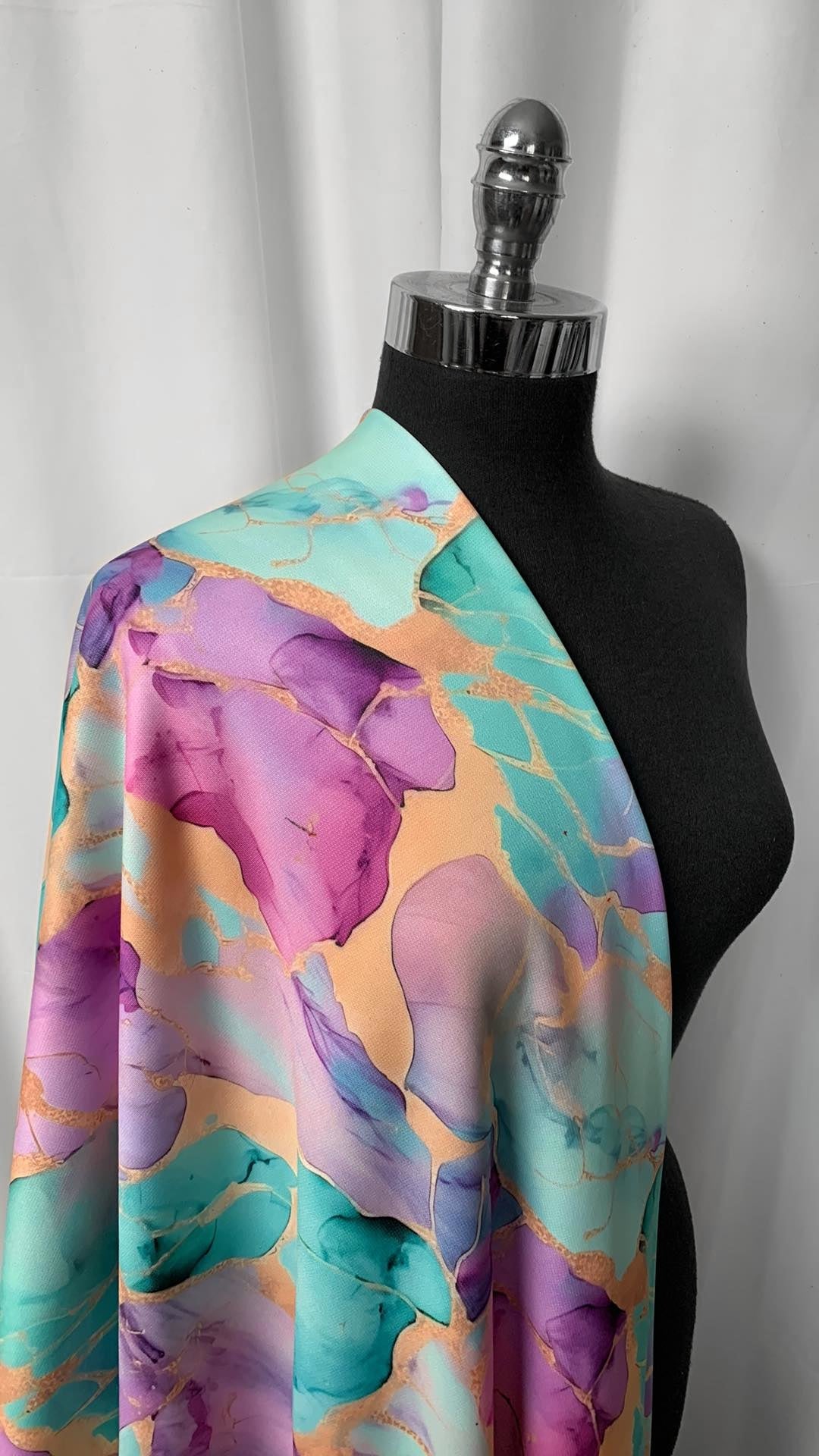 Aqua/Purple Marble - Sport Fleece - 1 Yard Cut