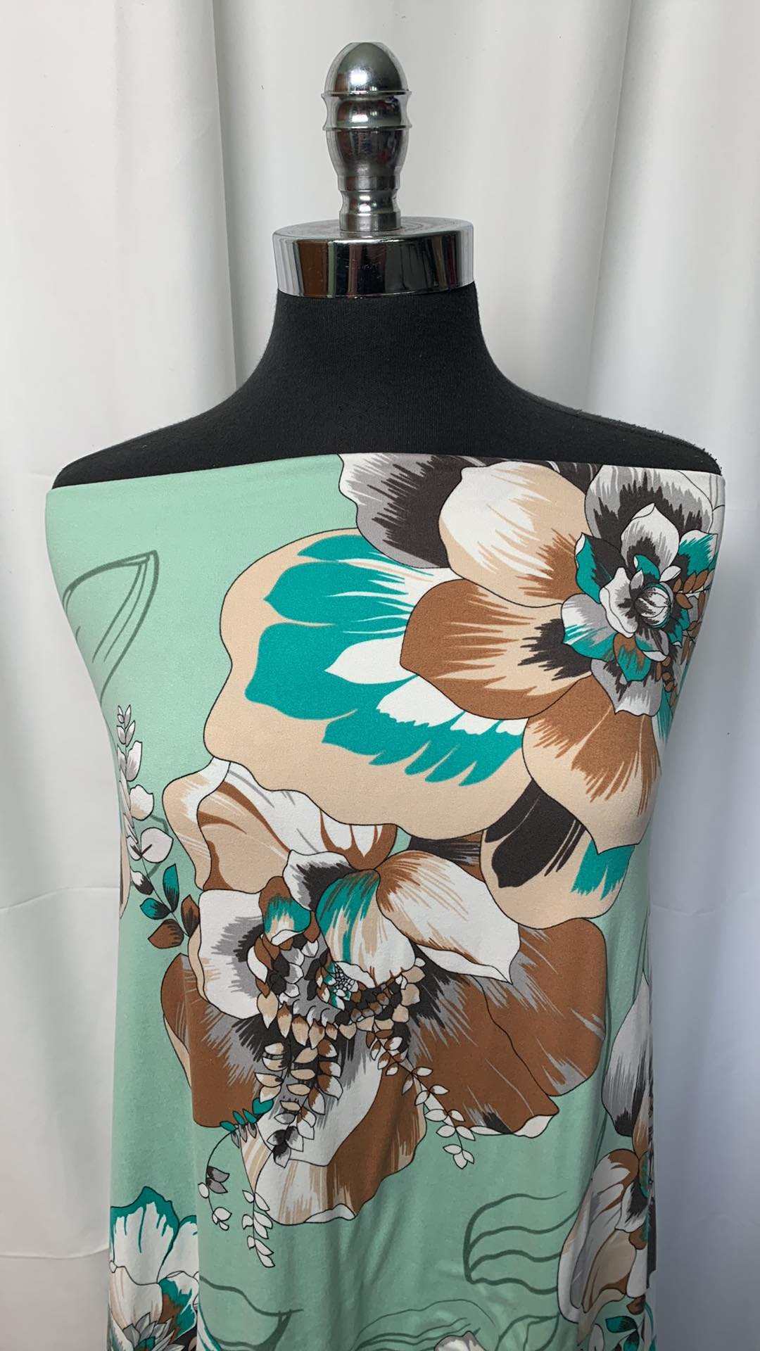 Mint Floral - Double Brushed Poly Spandex - 2 Yard Cut