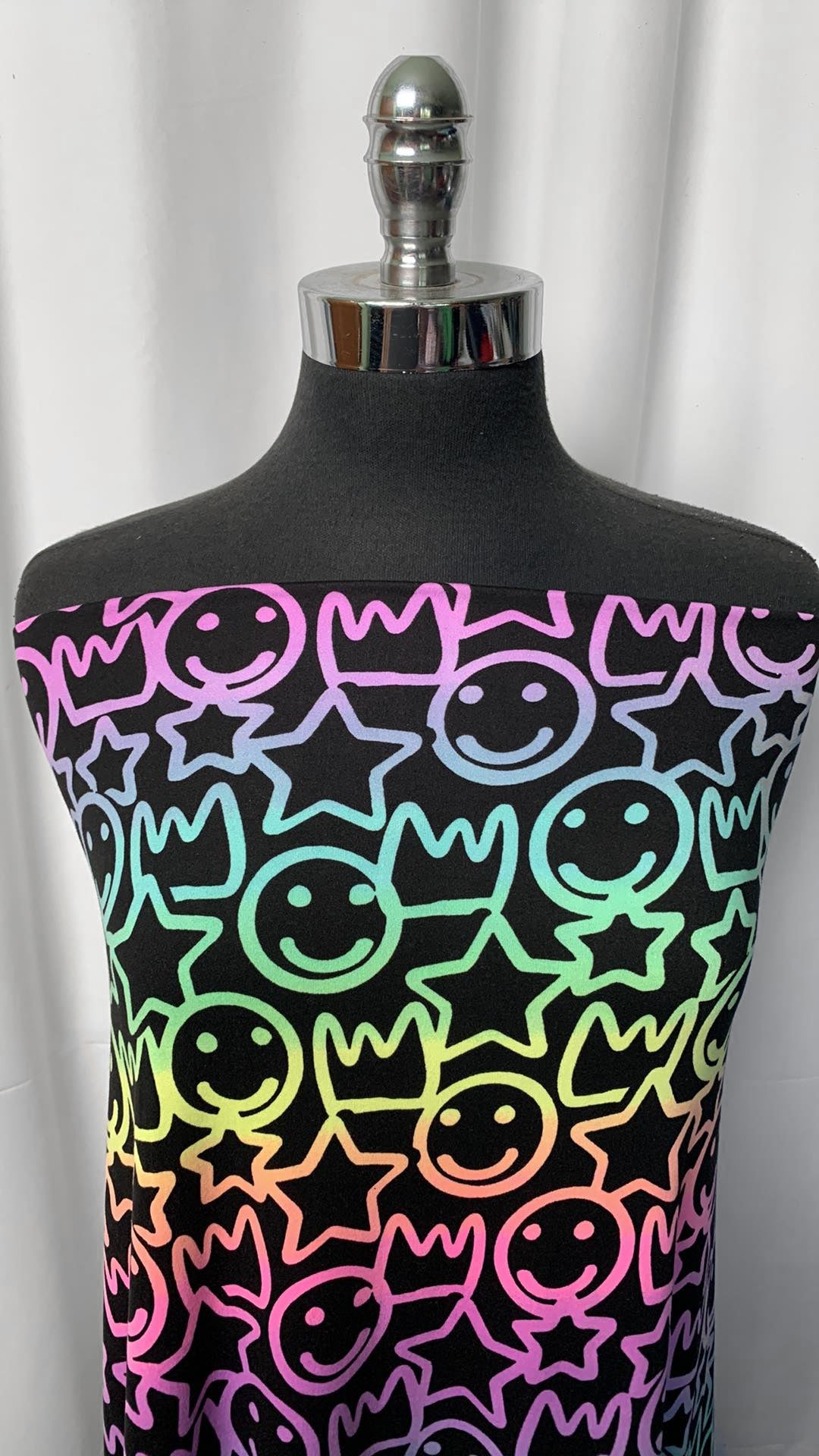 Stars/Smiles on Black - Double Brushed Poly Spandex - By the Yard