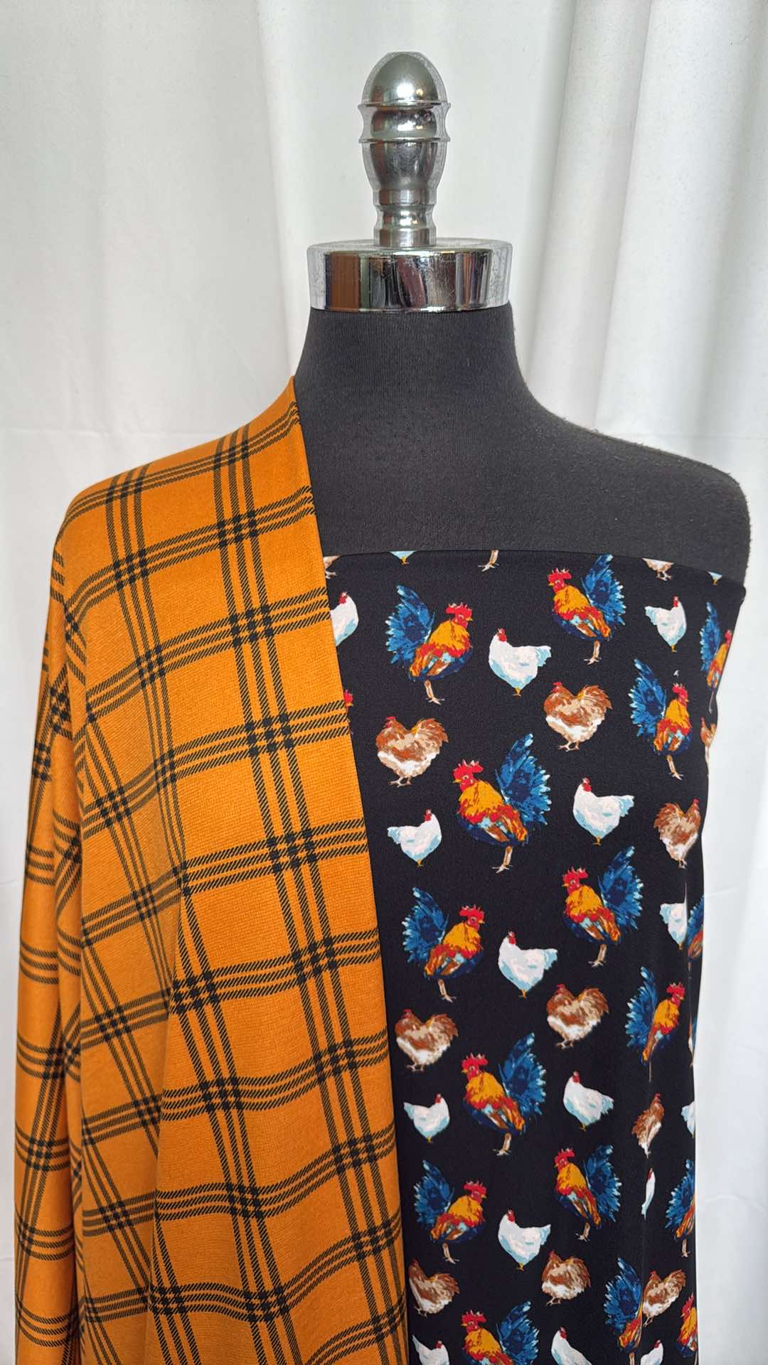 PLAID/CHICKENS BUNDLE : 2YD Chickens ITY & 2YD Mustard Plaid Ponte : A26487