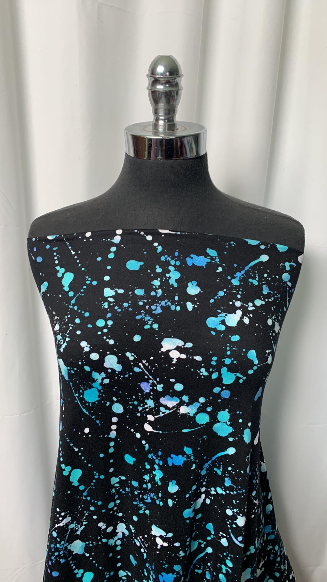 Blue Splatter on Black - Double Brushed Poly Spandex - 2 Yard Cut