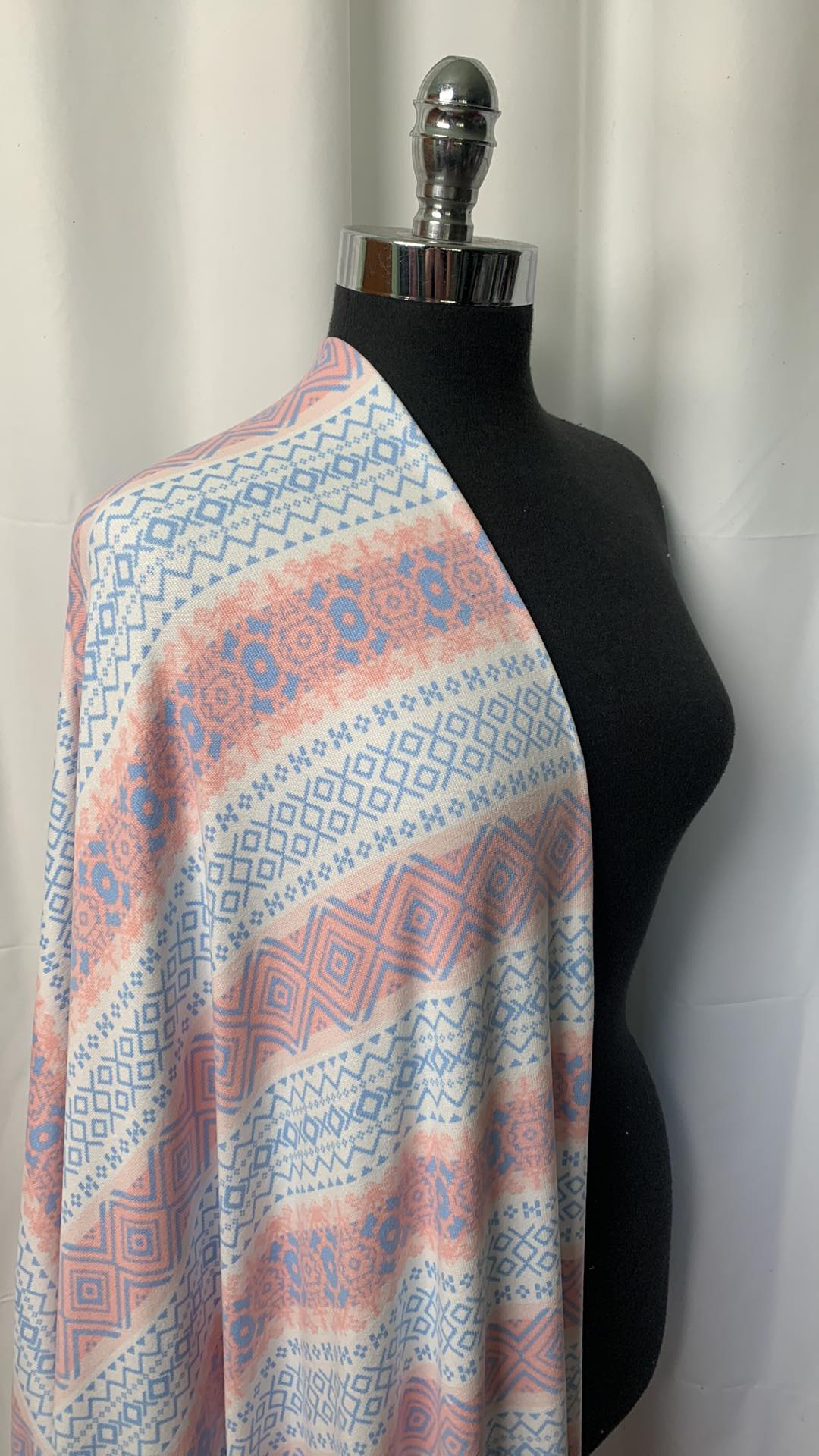 Blue/Coral Fancy Stripe - Oakley Brushed Sweater Knit - 3 Yard Cut