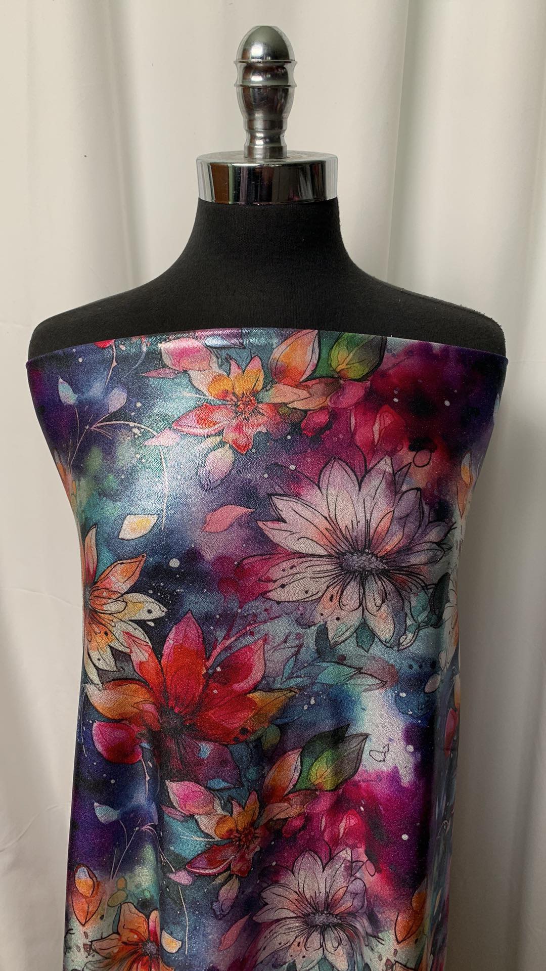 Bright Watercolor Floral on Silver - Foil Performance - 2 Yard Cut