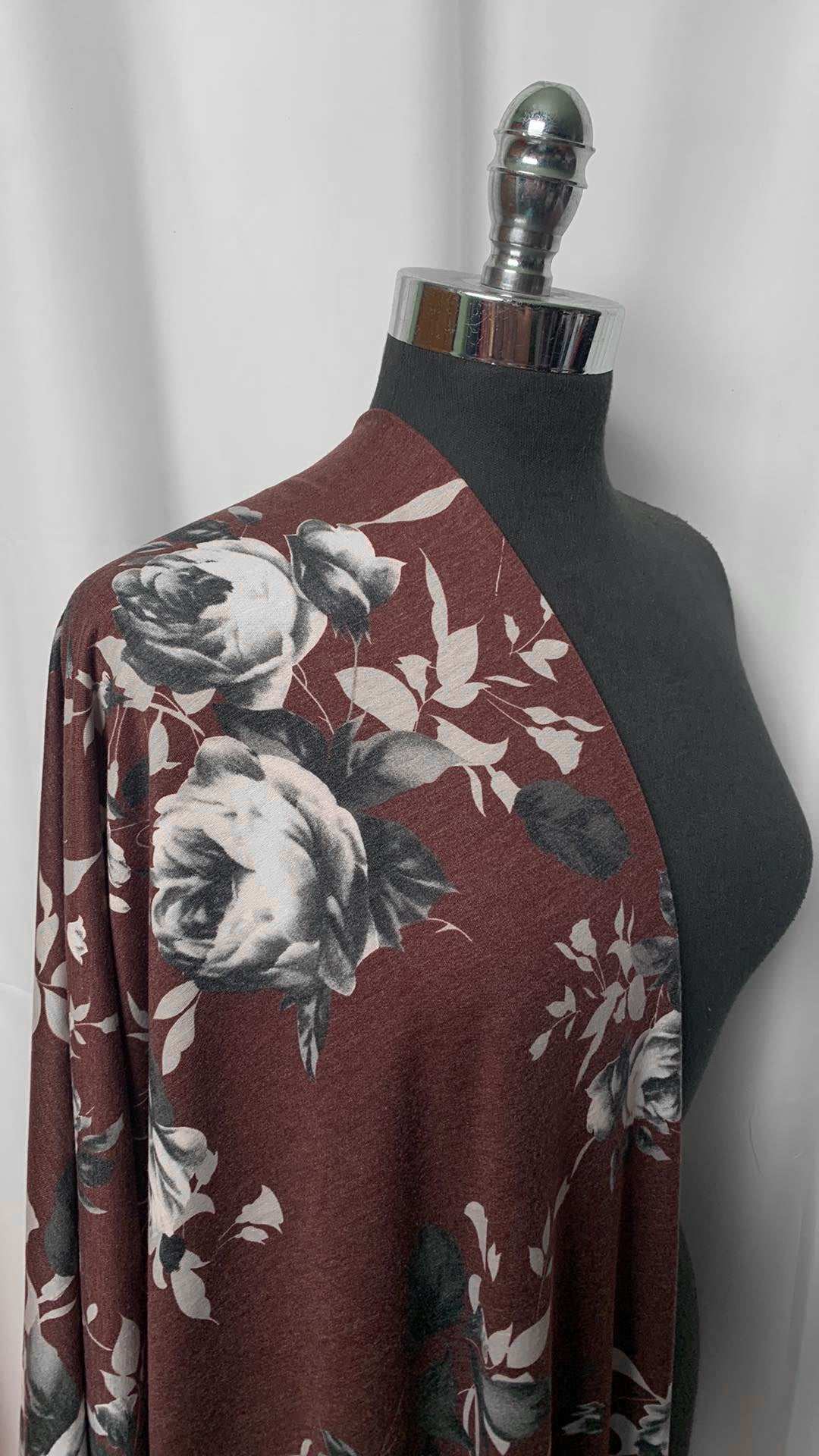 Burgundy/Grey Floral - PRS French Terry - 2 Yard Cut