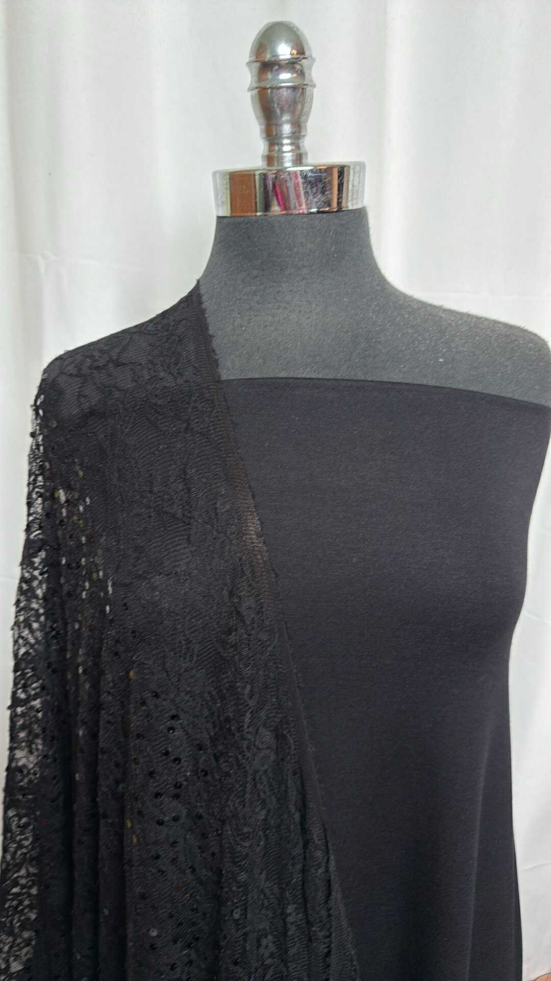 BLACK LACE BUNDLE : 2YD Black Modal/Spandex FT & 1+YD Black Stretch Lace w/Sequins : A28989