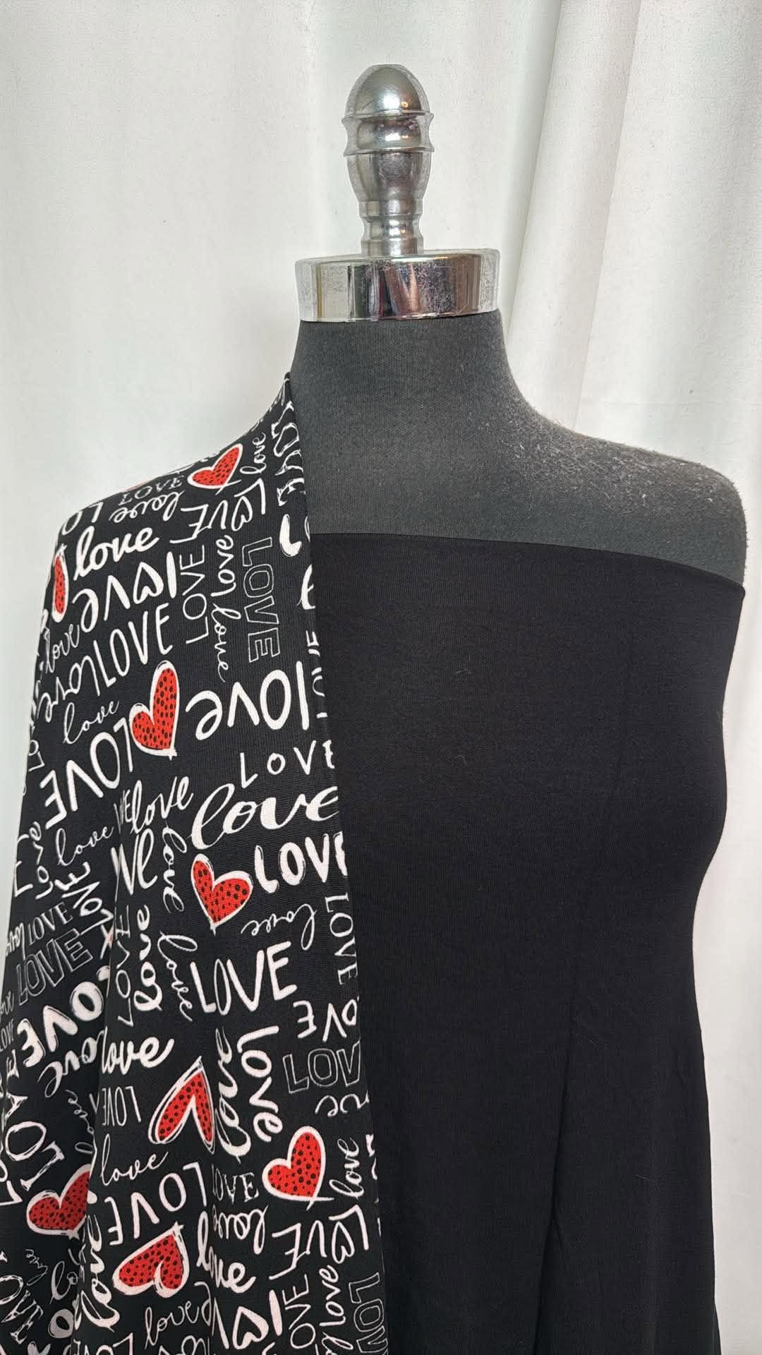 BLACK/RED LOVE BUNDLE : 2YD Black Micro Modal & 2YD Black/Red Love Oakley SK : A30759
