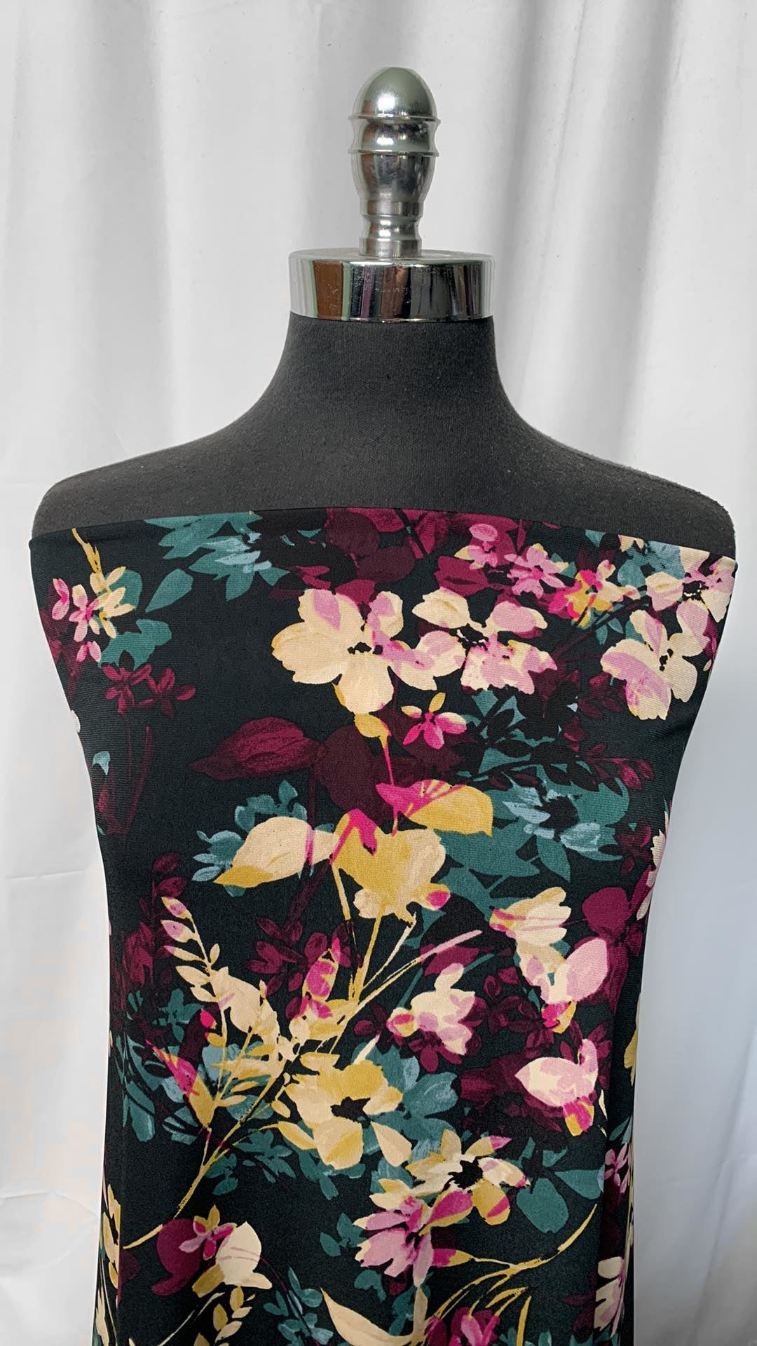 Floral on Black - Bulgari ITY - 4 Yard Cut