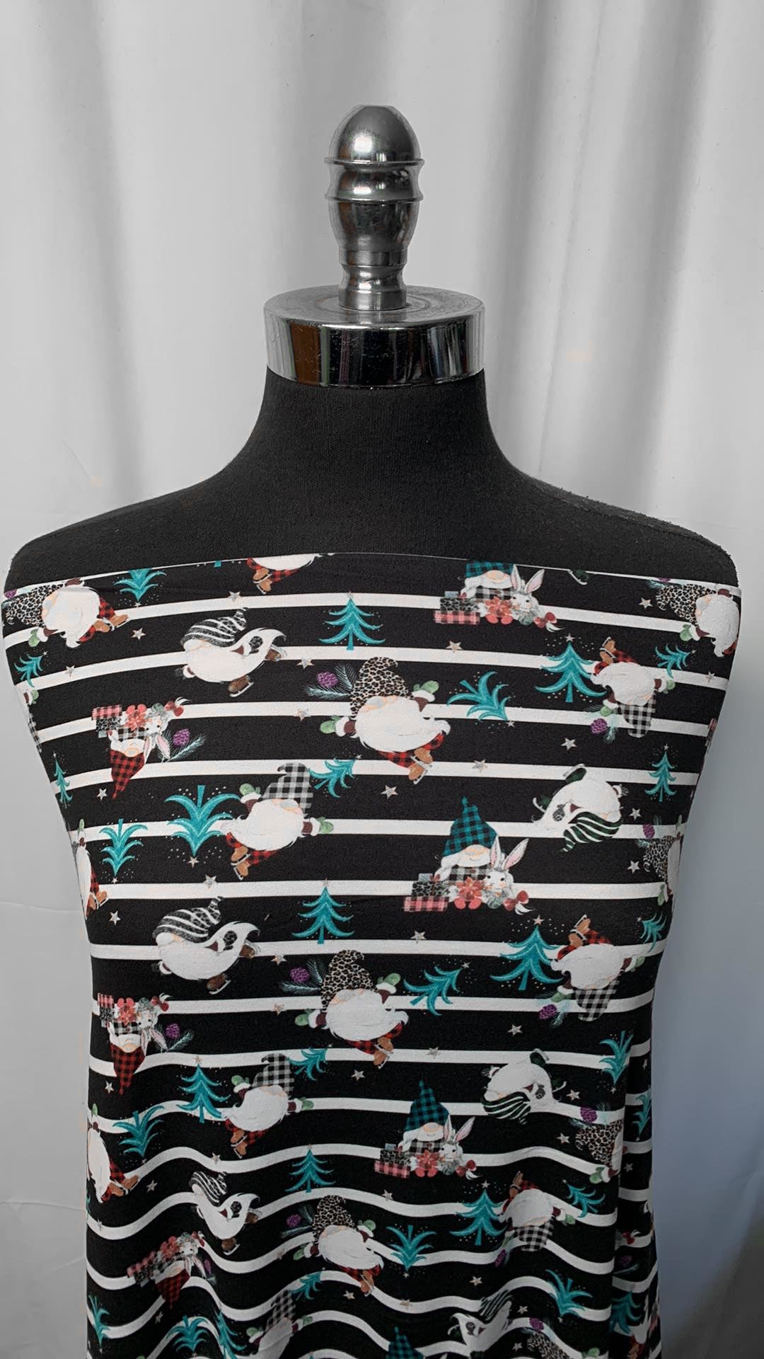 Gnomes/Stripes - Double Brushed Poly Spandex - 2 Yard Cut