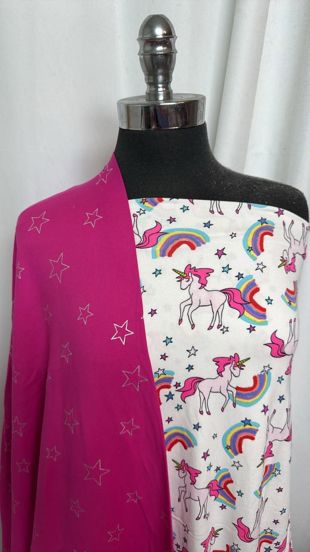 UNICORN/FUCHSIA STAR BUNDLE : 1.5YD Unicorn Rainbow DBP & 1YD Fuchsia Foil Star DBP : A30760