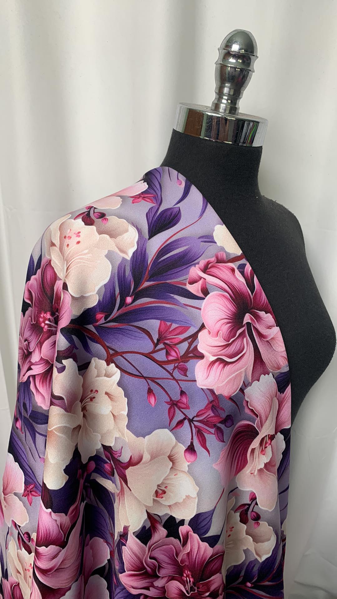 Purple Floral - Poly/Spandex Sweatshirt Fleece - 2 Yard Cut