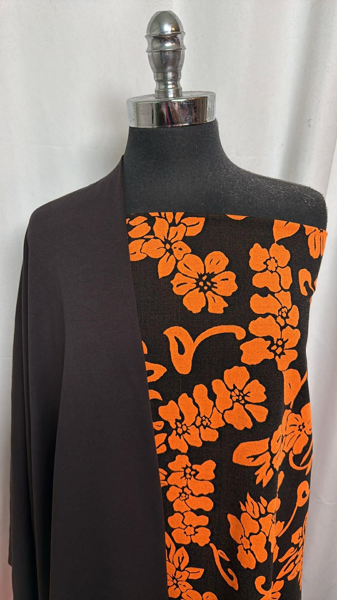 BLACK/ORANGE FLORAL BUNDLE : 2YD Black/Orange Jacquard P/S DK & 2YD Soft Black Supima Cotton Interlock : A30389