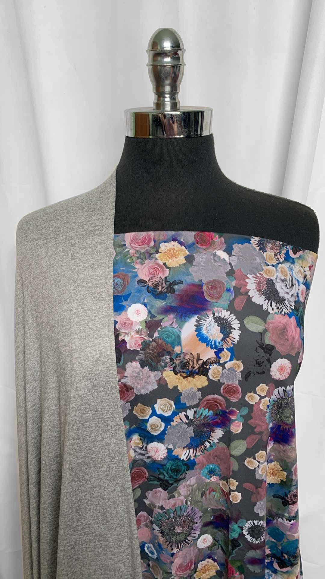 GREY/FLORAL SCATTER BUNDLE : 1YD Floral Scatter N/S & 2.5YD Heather Grey Featherweight PF : A25894